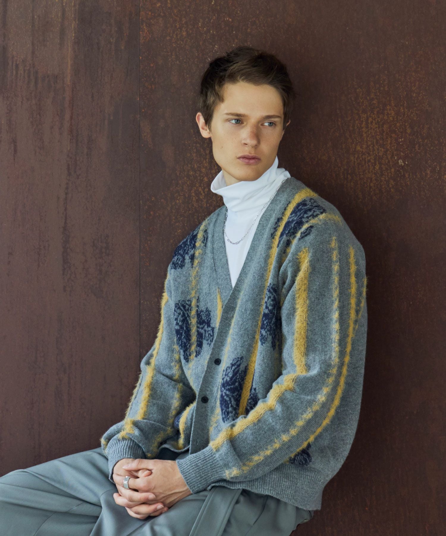 TOGA VIRILIS(トーガ ビリリース)】 STRIPE JACQUARD KNIT CARDIGAN