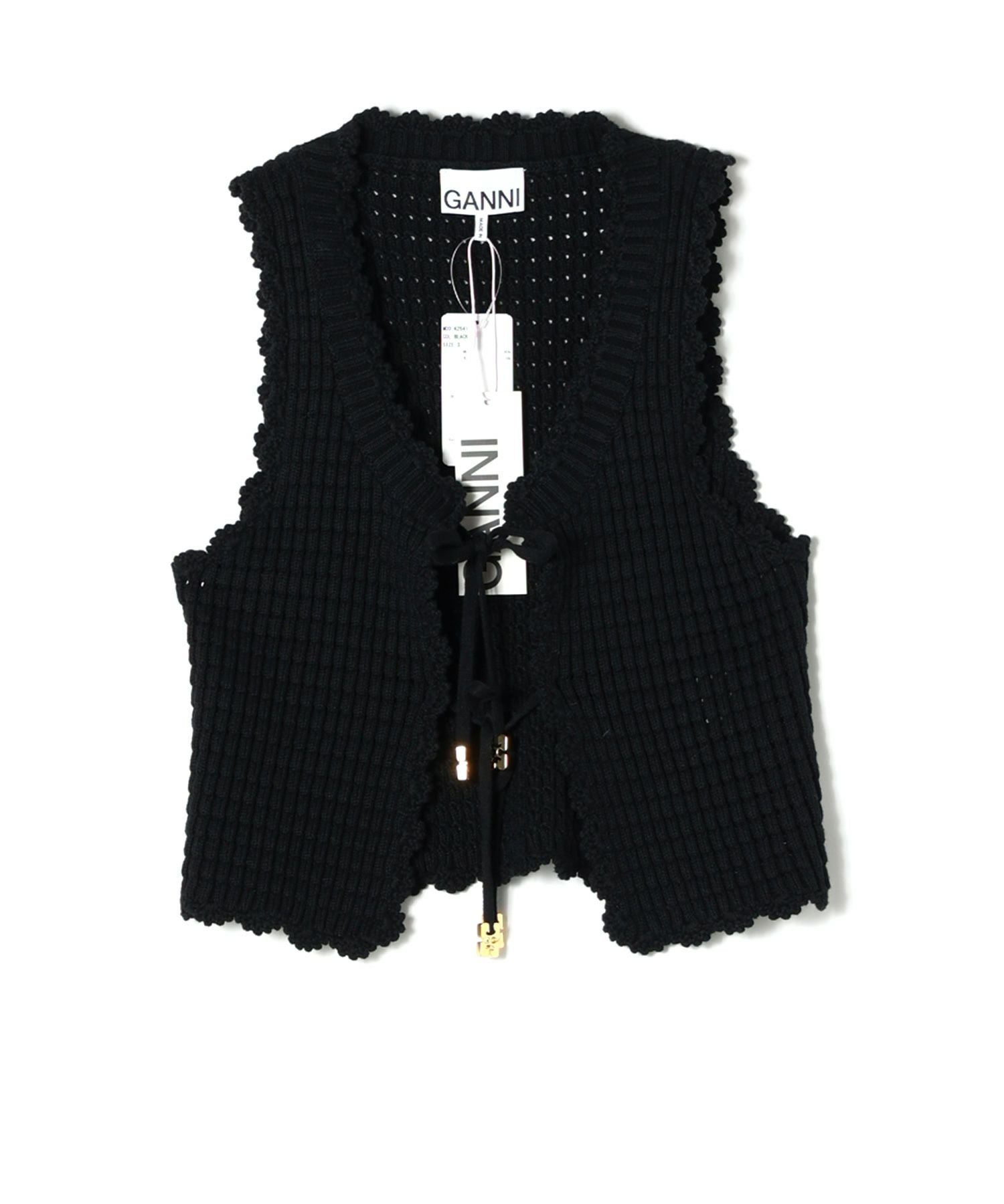 【新品】GANNI ガニー　鍵編みニット ビスチェ ブラック GANNI(ガニー)】 BLACK TEXTURED LACE KNIT TOP｜PARIGOT ONLINE