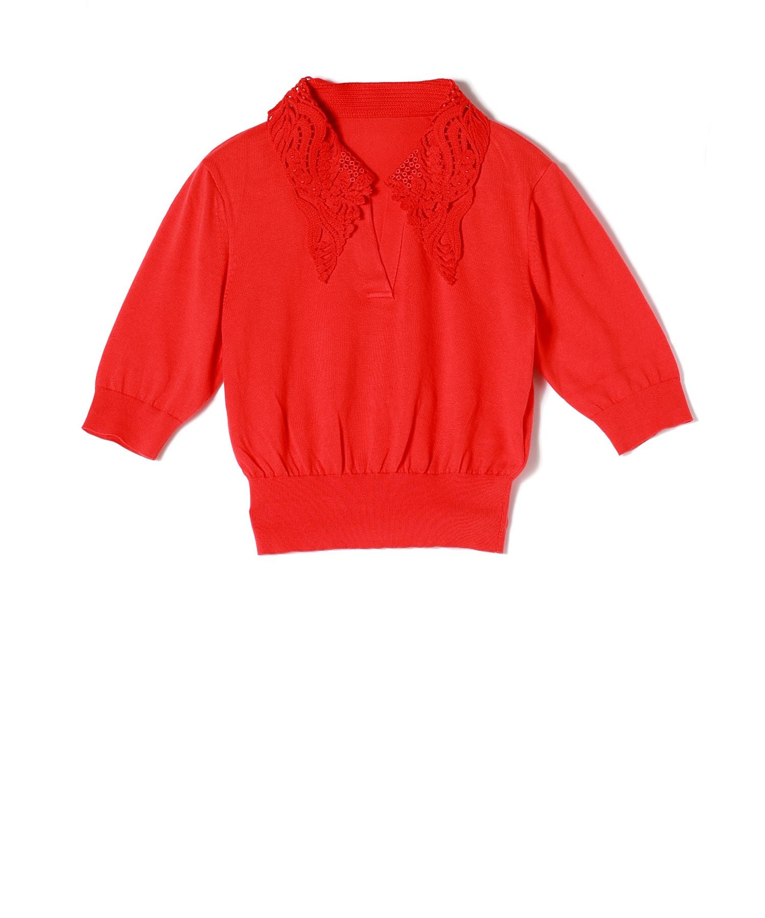 Mame Kurogouchi(マメ クロゴウチ)】Embroidery Collar Knitted Top