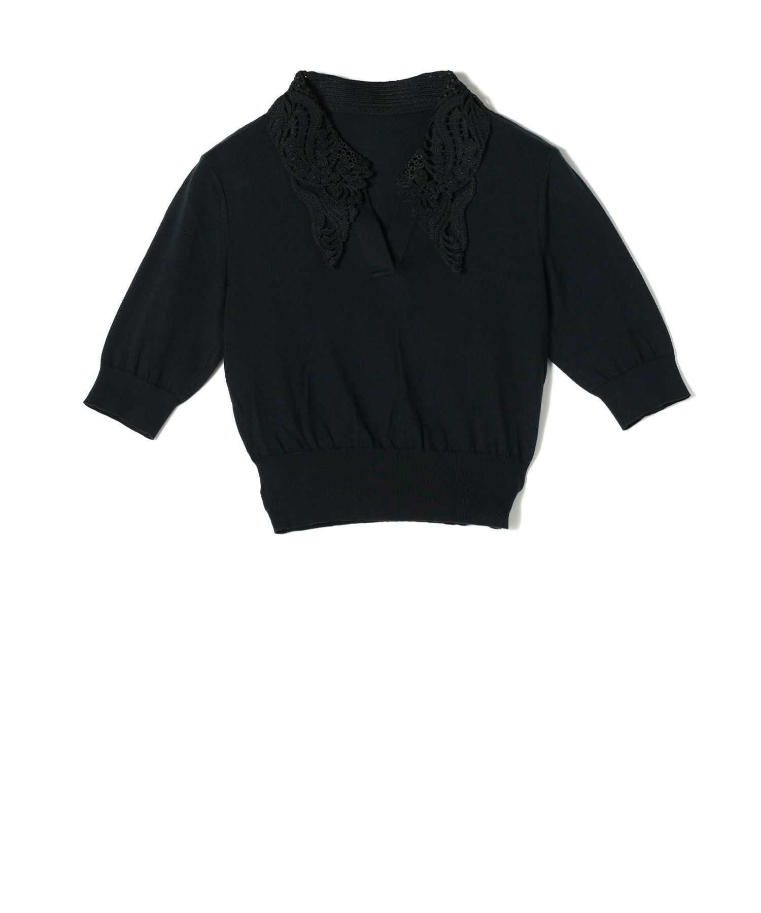 マメクロゴウチ Embroidery Collar Knitted Top 黒 Mame Kurogouchi(マメ クロゴウチ)】Embroidery Collar Knitted Top