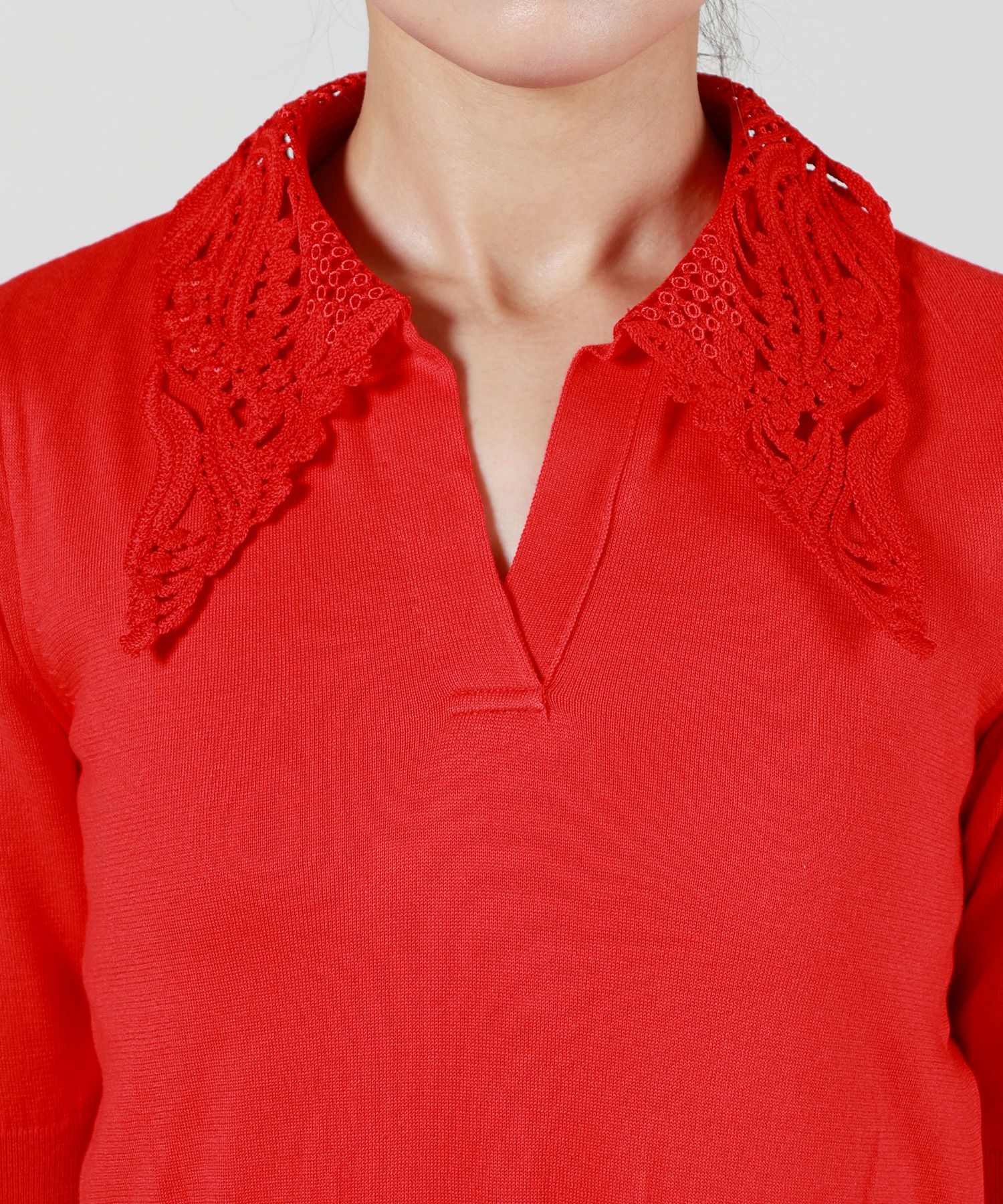ニット+セーター Embroidery Collar Knitted Top - ecru Mame Kurogouchi(マメ クロゴウチ)】Embroidery Collar Knitted Top