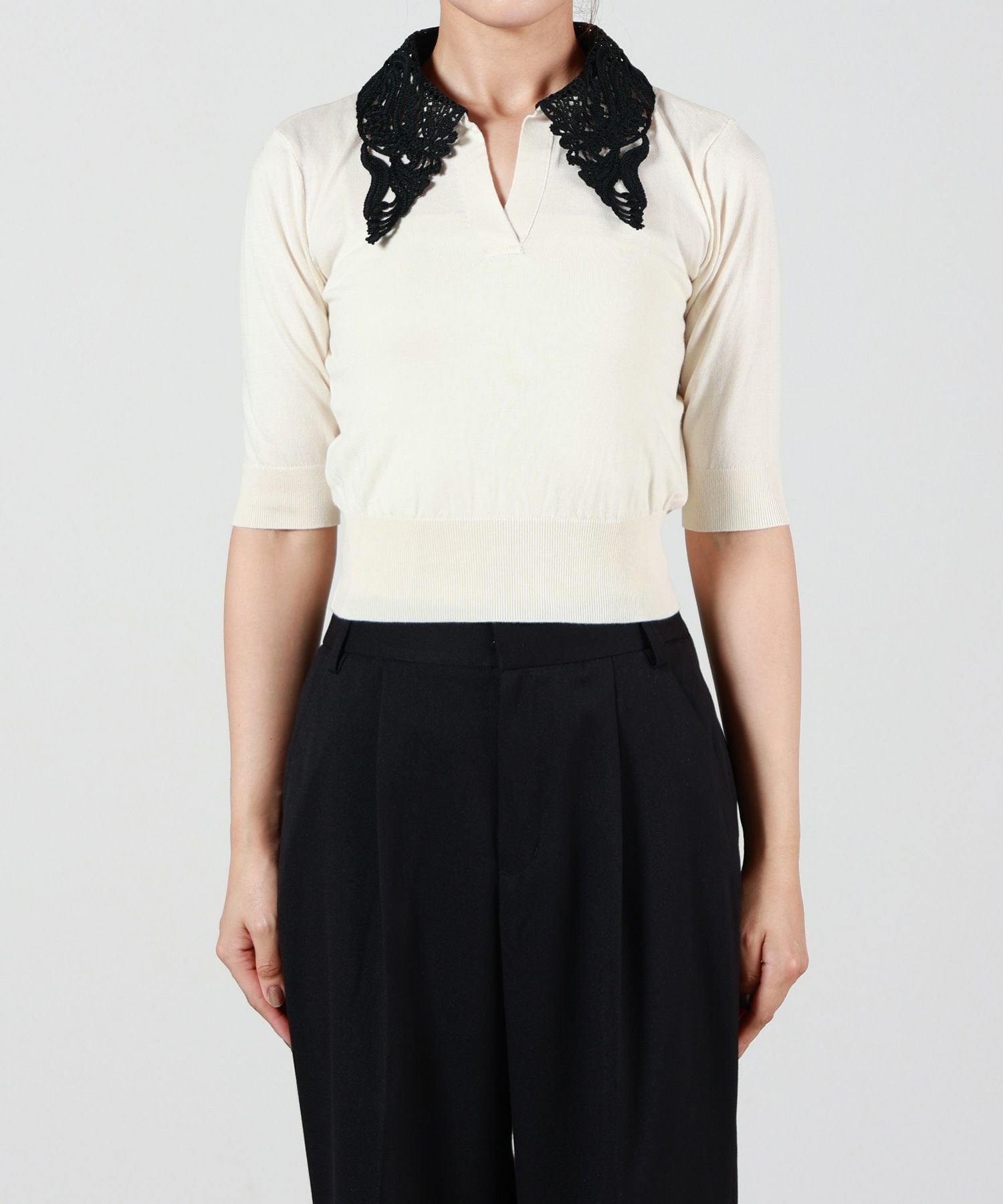 ニット+セーター Embroidery Collar Knitted Top - ecru Mame Kurogouchi(マメ クロゴウチ)】Embroidery Collar Knitted Top