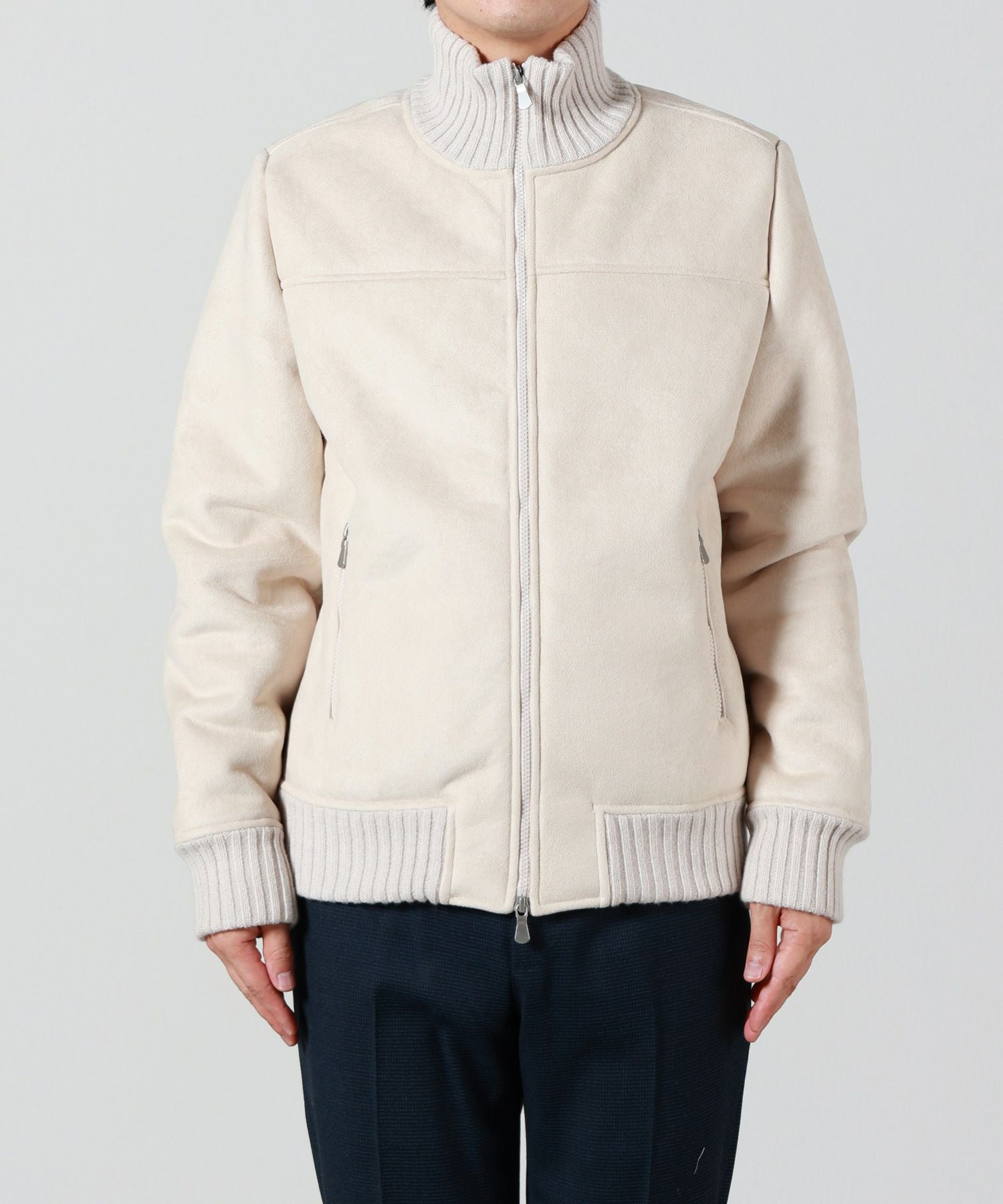 Gran Sasso(グランサッソ)】 エコムートン×ニットリブ立ち襟ブルゾン
