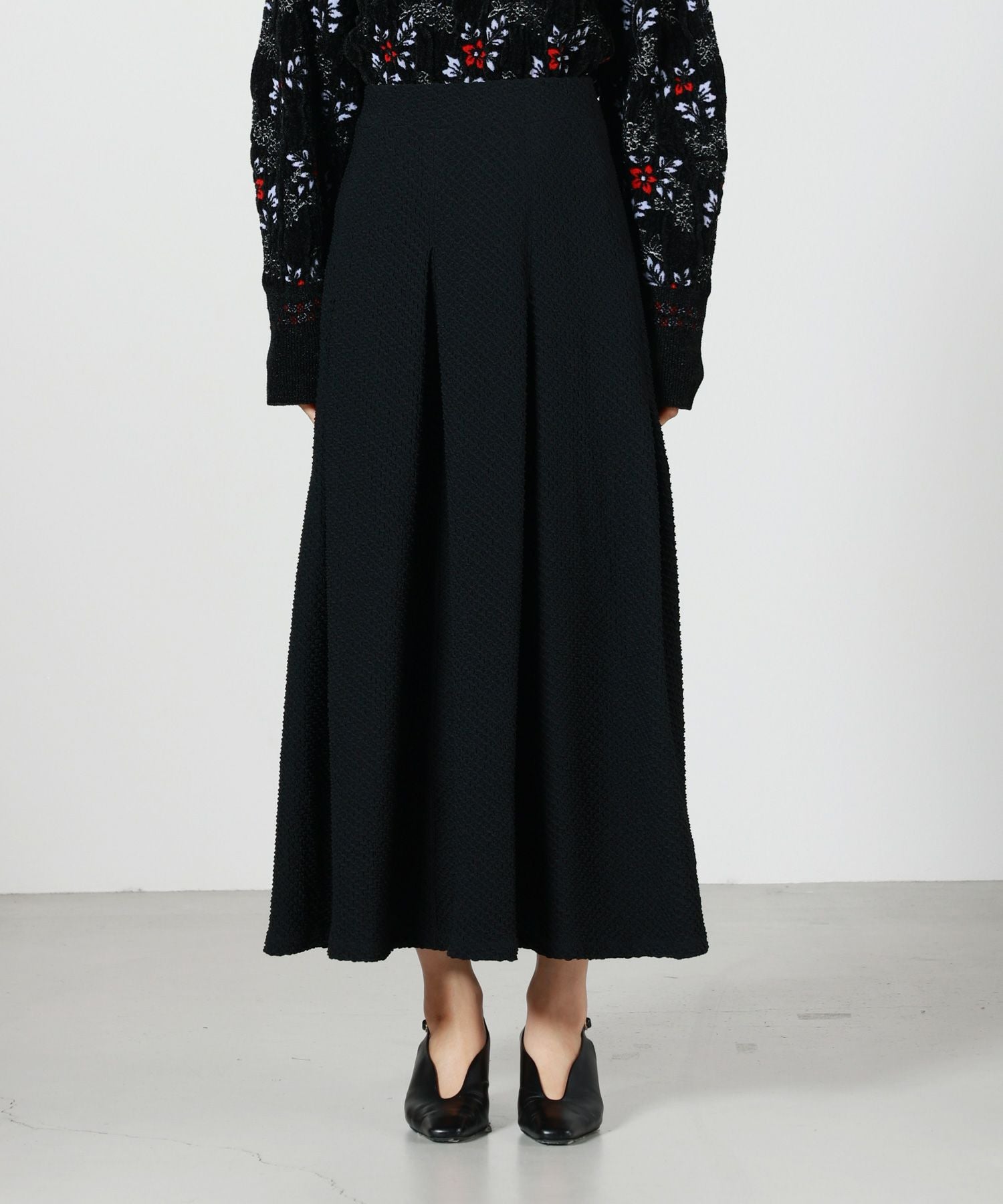MameKurogouchi フレアスカートマメクロゴウチ サイズ2 Mame Kurogouchi(マメ クロゴウチ)】 Shirring Jersey Jacquard Flare