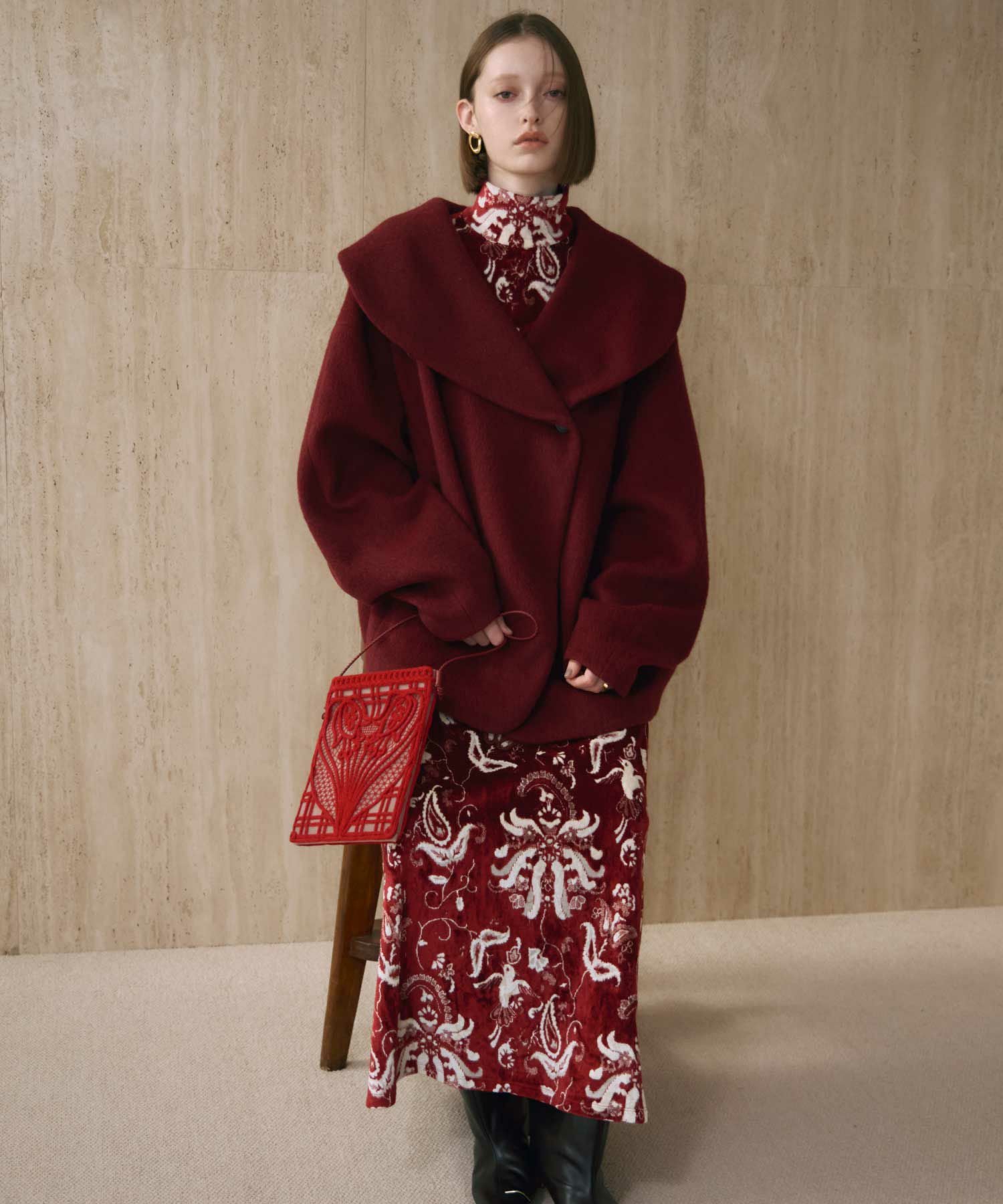 Mame Kurogouchi(マメ クロゴウチ)】 Velour Jersey High Neck Dress