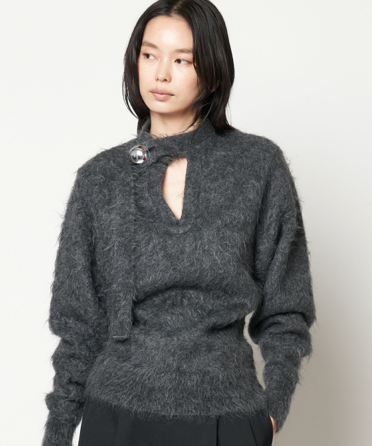 HARUNOBUMURATA / ハルノブムラタ | DRAPE CUFFS SMOOTH KNIT TOP / ボリュームスリーブ ロングニット セーター | 36 | ダークパープル | レディース HARUNOBUMURATA(ハルノブムラタ)のIRENA通販 | mirabella（ミラベラ