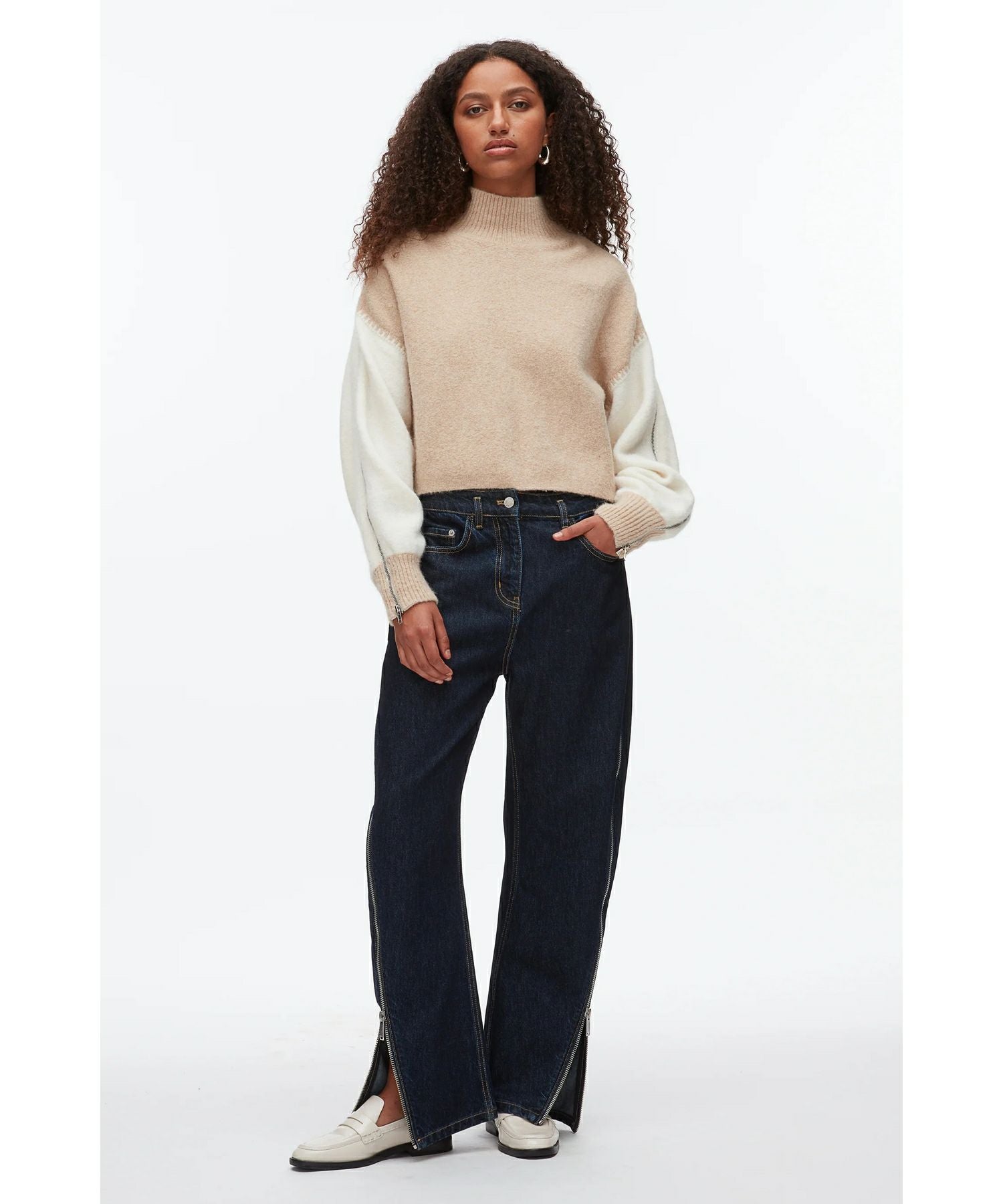 3.1 フィリップリム カラーブロック ジップスリーブ タートルネック ニット 3.1 Phillip Lim(スリーワン フィリップリム)】 Colorblock Zip Sleeve