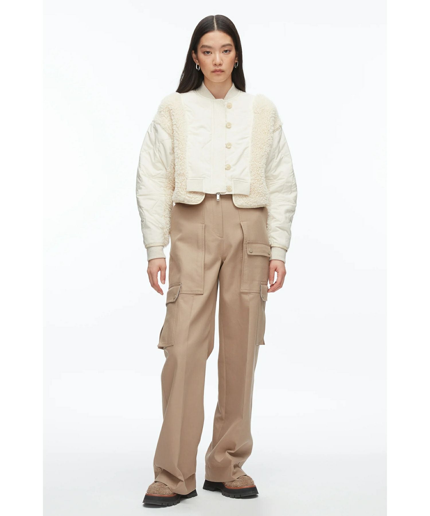 スリーワンフィリップリム - アイボリー 3.1 Phillip Lim(スリーワン フィリップリム)】 Cropped Sherpa Combo
