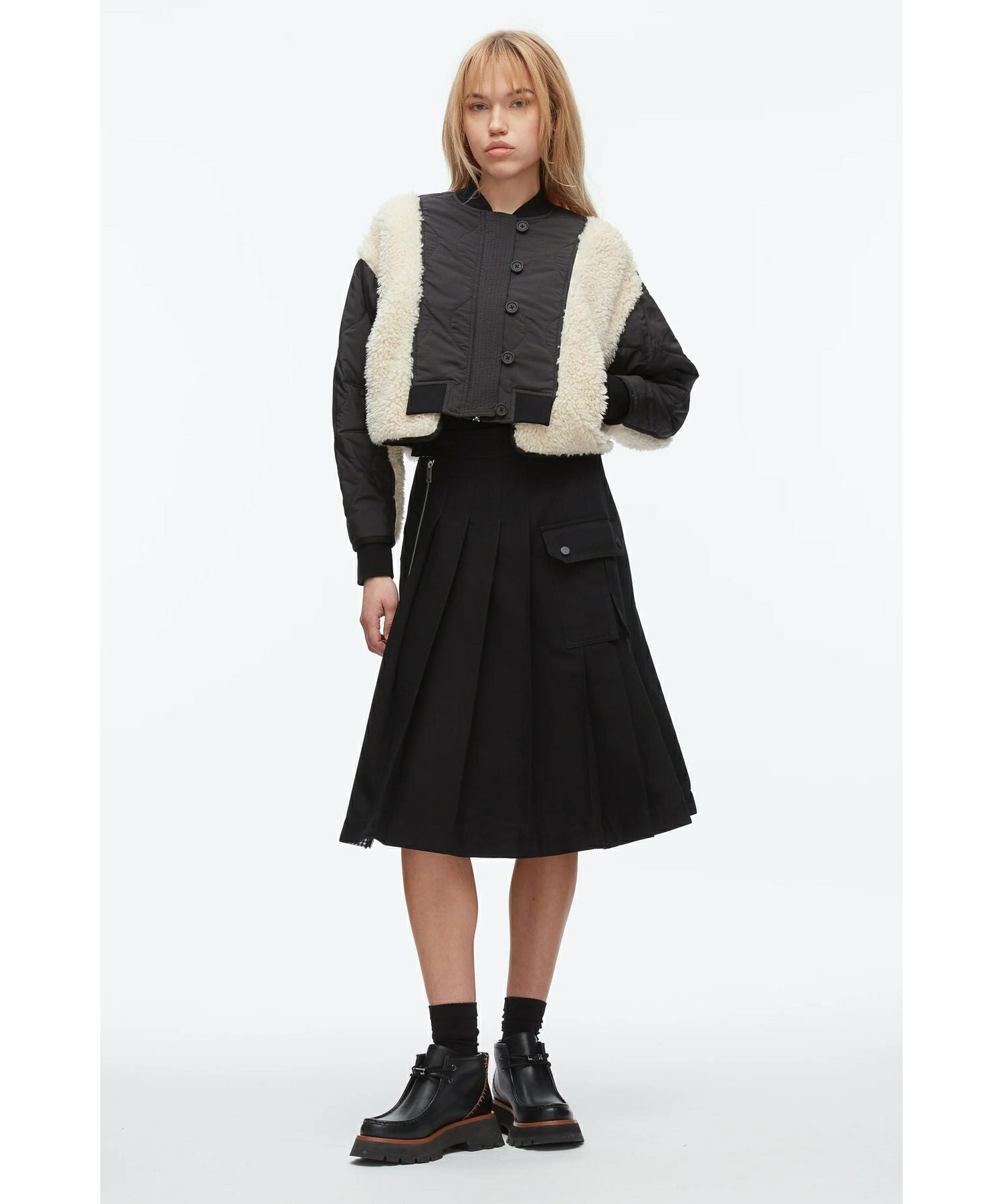 【新品】  3.1 Phillip Lim /  スリーワンフィリップリム | MODERN SHARING SEAMLINE VEST ウール ボア モダン シャーリング シームライン ベスト | XS | NATURAL | レディース 3.1 Phillip Lim(スリーワン フィリップリム)】 Cropped Sherpa Combo