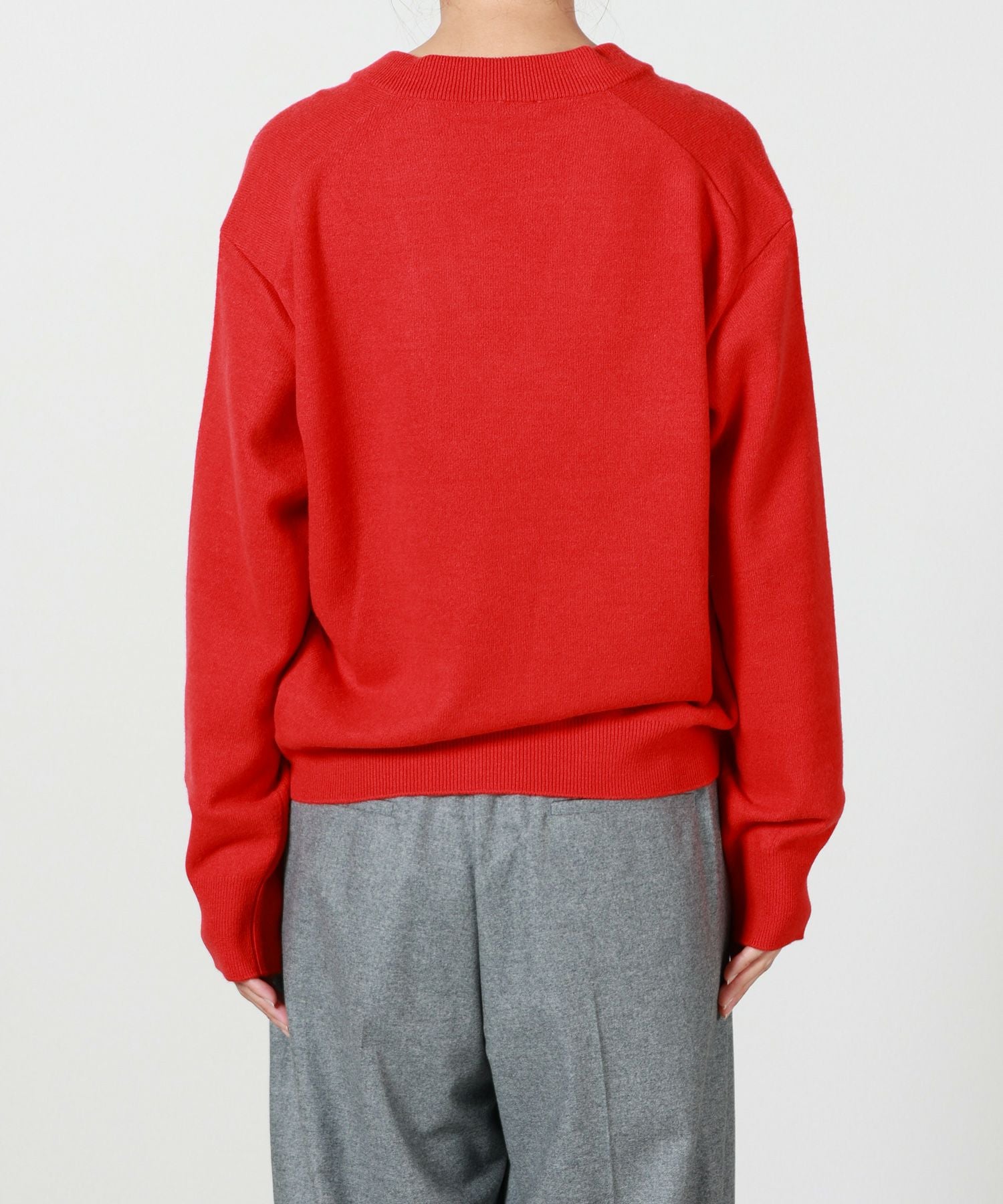【美品】エイトン　ゆったりコットンクルーネックセーター　赤　春ニット ATON(エイトン)】 MERINO COLLEGE KNIT | V-NECK SWEATER｜PARIGOT