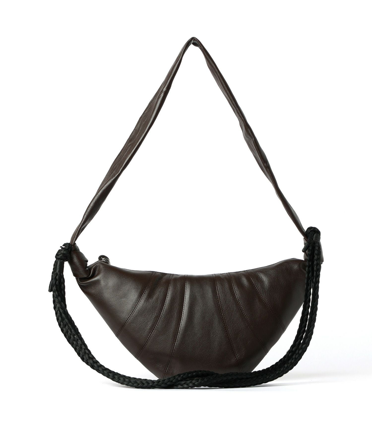 BRAID MEDIUM CROISSANT BAG IN LEATHER - Dark Brown
