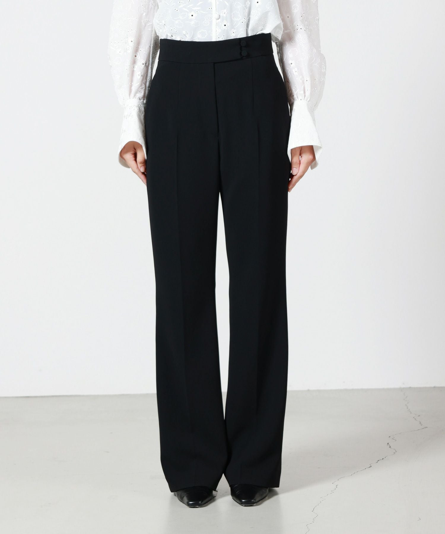 【最終価格】マメクロゴウチ　ブラックパンツ Mame Kurogouchi(マメ クロゴウチ)】 Acetate Polyester High Waisted