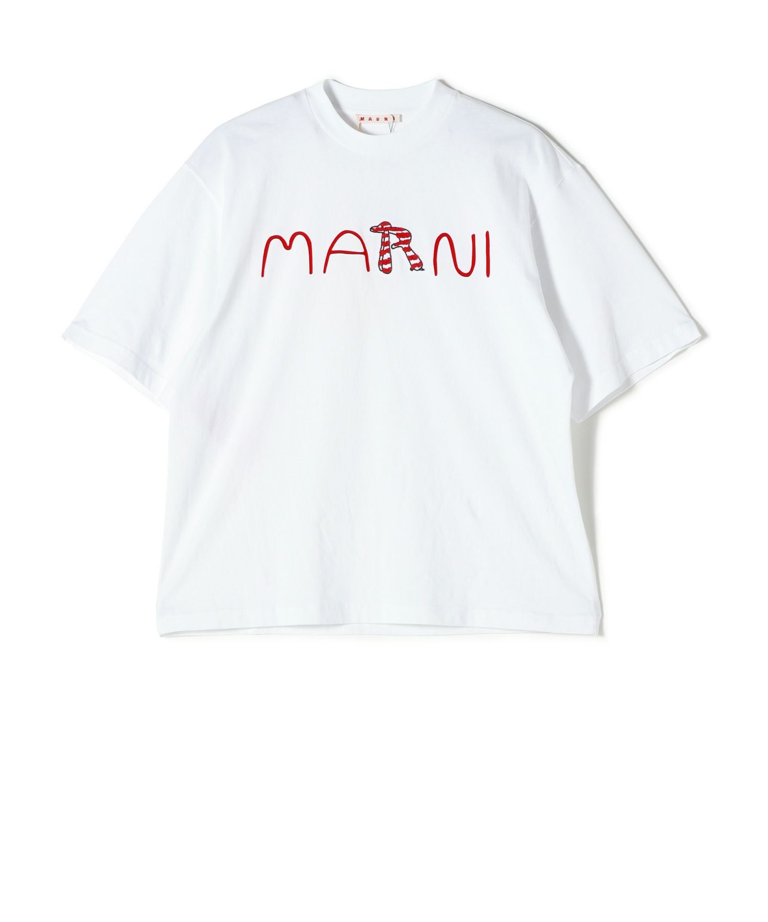 MARNI Animal Alphabetロゴ ホワイト コットンTシャツ MARNI(マルニ)】 フロッキーMarni Animal Alphabetロゴ ホワイト