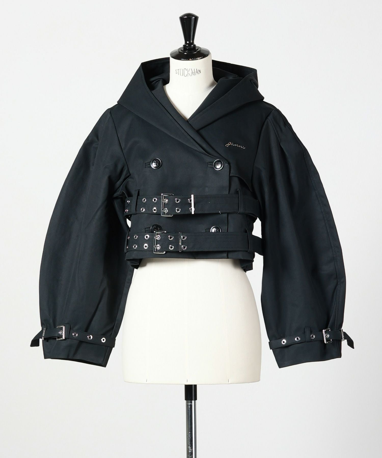 GANNI(ガニー)】 Black Bonded Cotton Short Trench Jacket｜PARIGOT