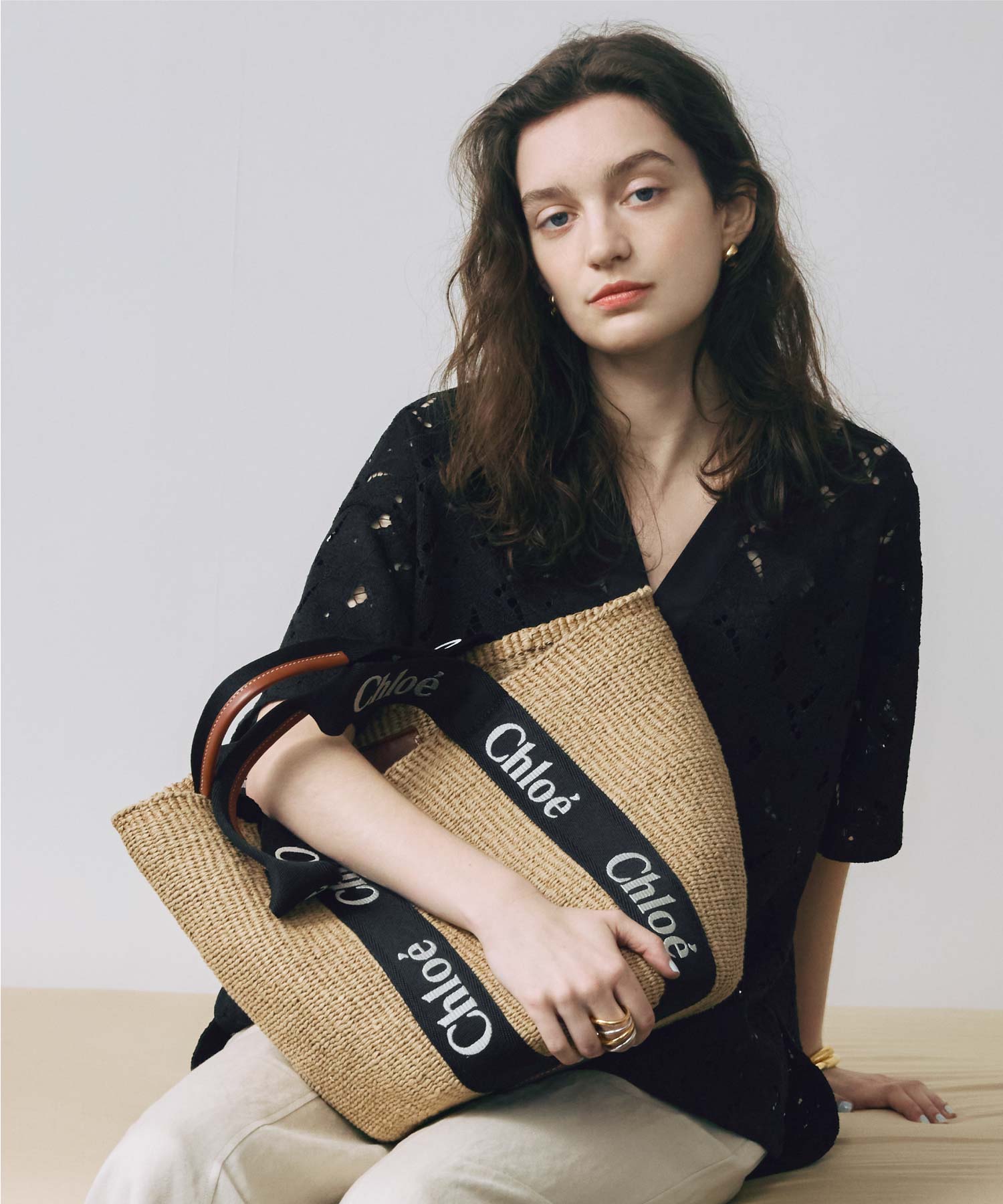 Chloe woody ラージ かごバッグ ナチュラルファイバー製Woodyラージバスケットバッグ オレンジ - Chloé