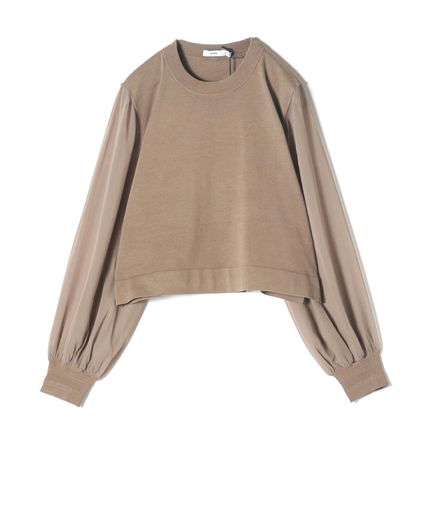HYKE / ハイク | 2022SS | シアースリーブ クルーネック ニット | 2 | ベージュ | レディース SHEER CREW NECK KNIT-シアークルーネックニット-HYKE（ハイク）通販