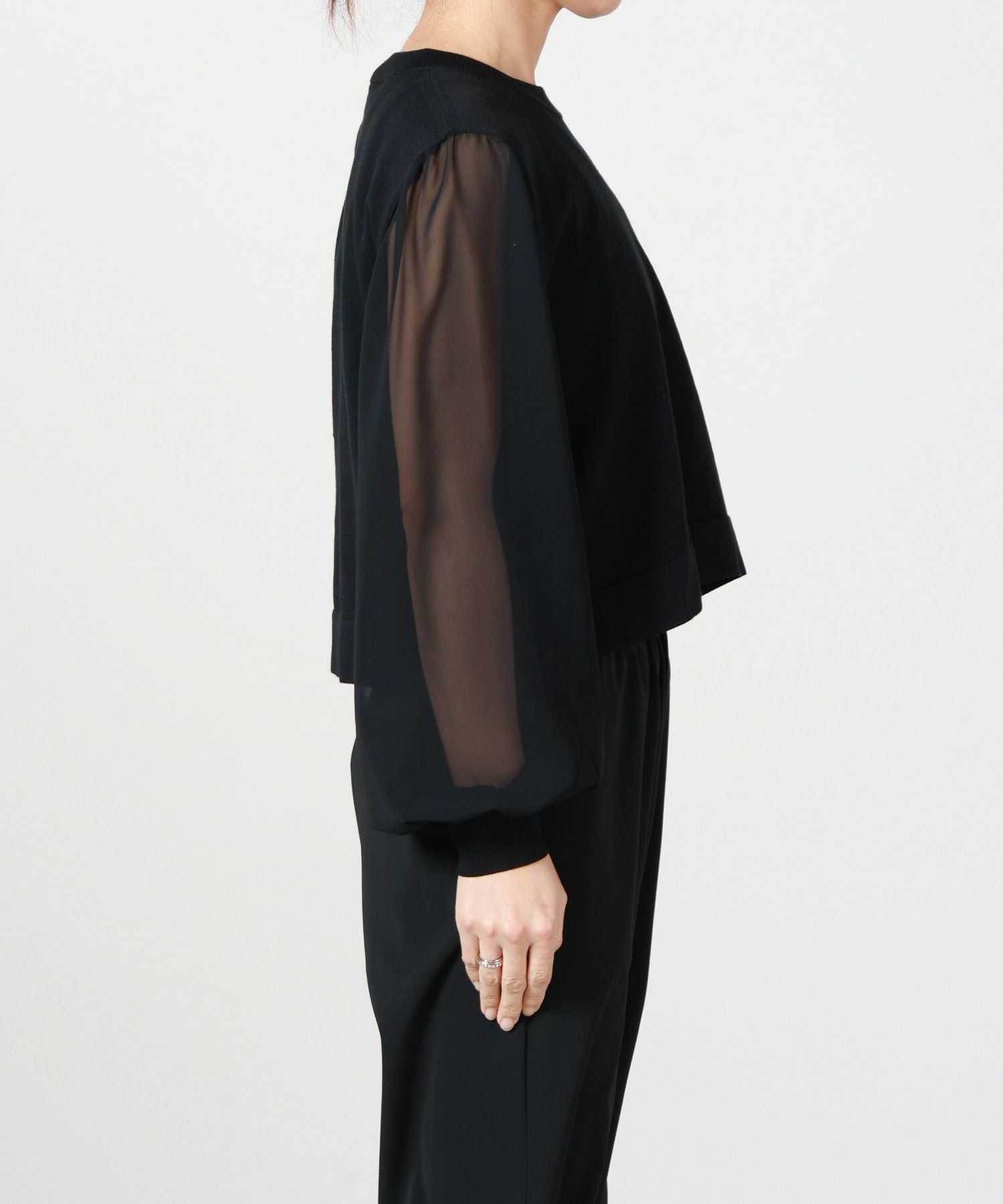 HYKE(ハイク)】 SHEER SLEEVE CREW NECK CROPPED KNIT|PARIGOT ONLINE HYKE(ハイク)】 SHEER SLEEVE CREW NECK CROPPED KNIT|PARIGOT ONLINE