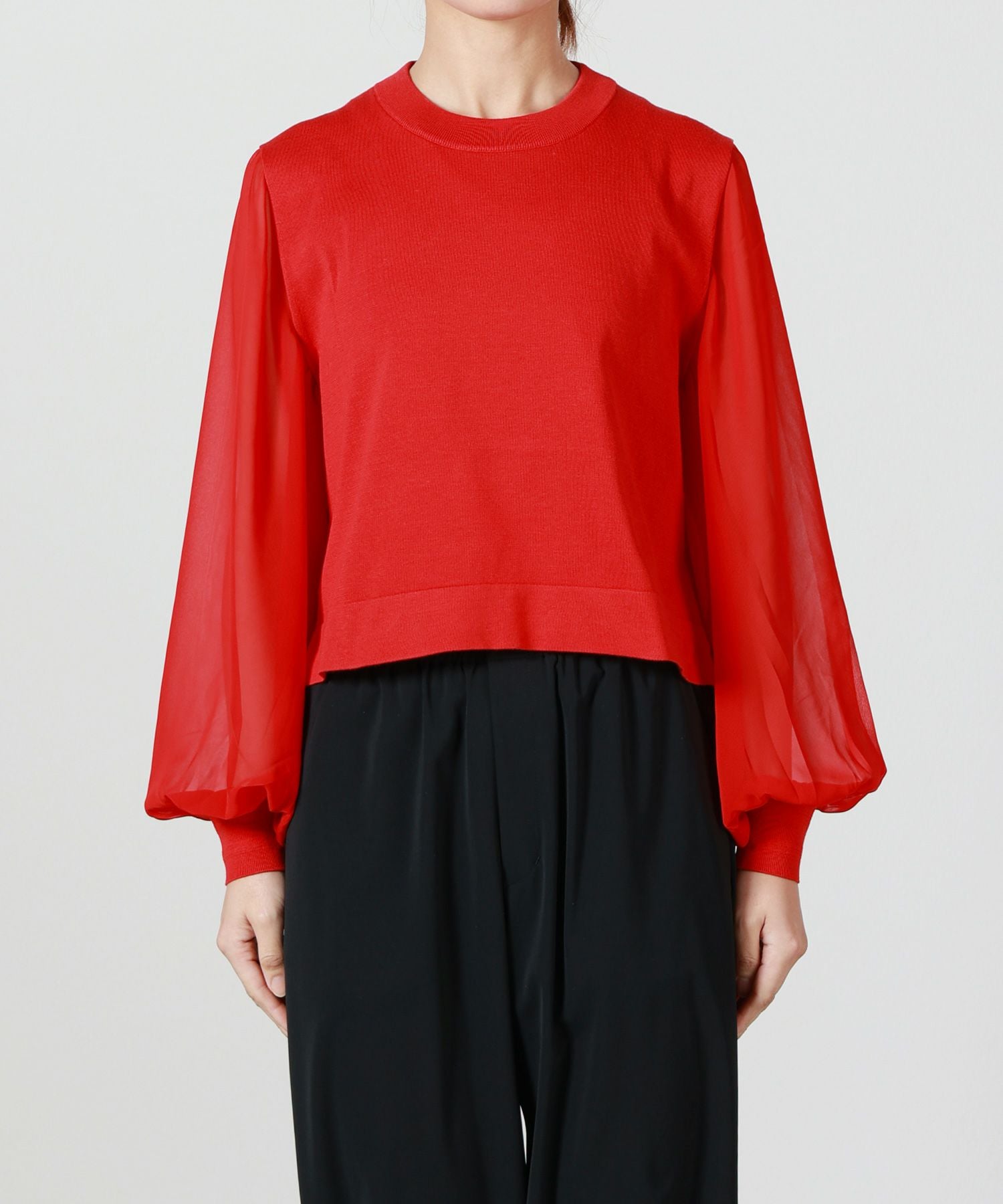 HYKE(ハイク)】 SHEER SLEEVE CREW NECK CROPPED KNIT｜PARIGOT ONLINE