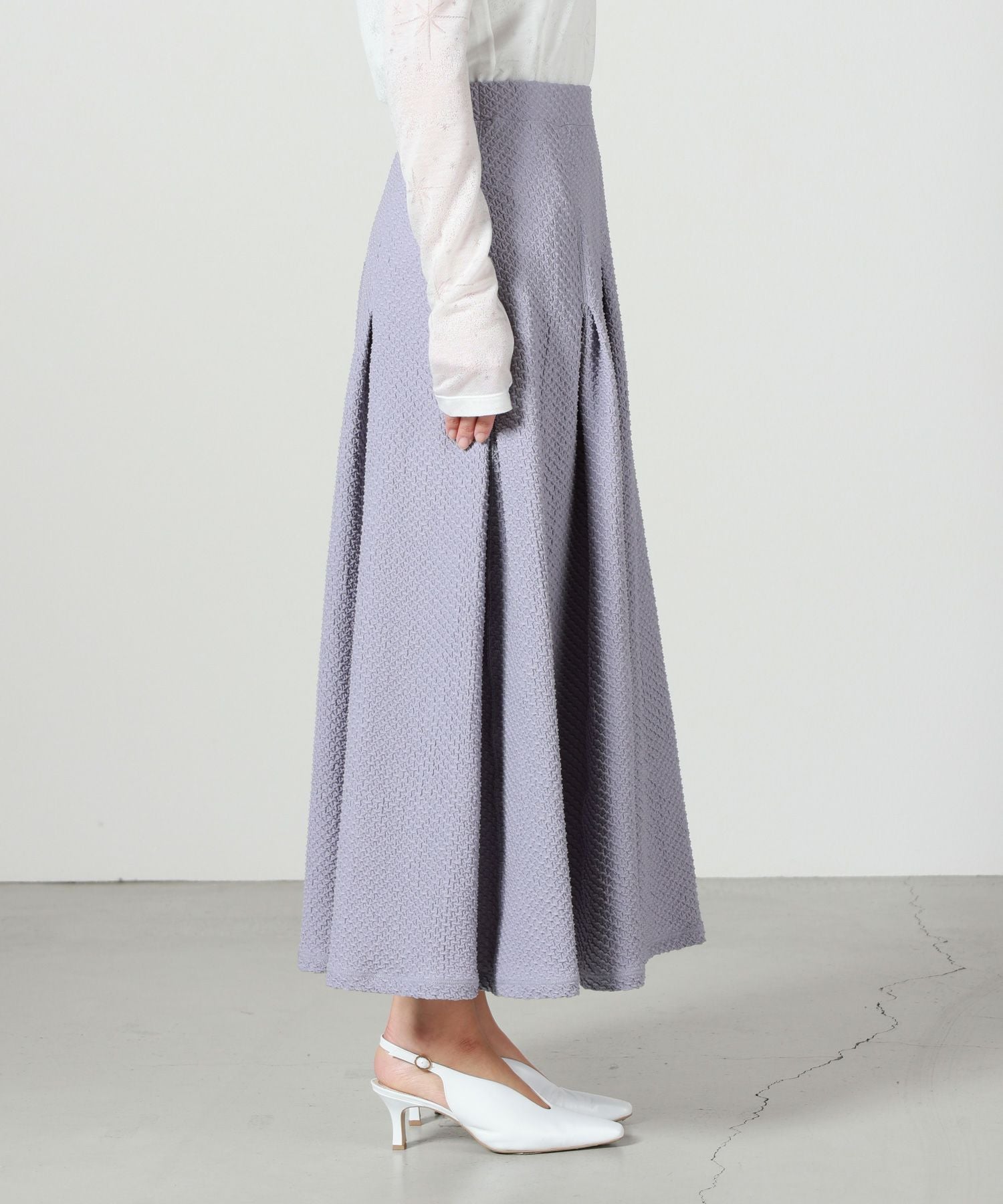Mame Kurogouchi(マメ クロゴウチ)】 Shirring Jersey Jacquard Flare Mame Kurogouchi(マメ クロゴウチ)】 Shirring Jersey Jacquard Flare