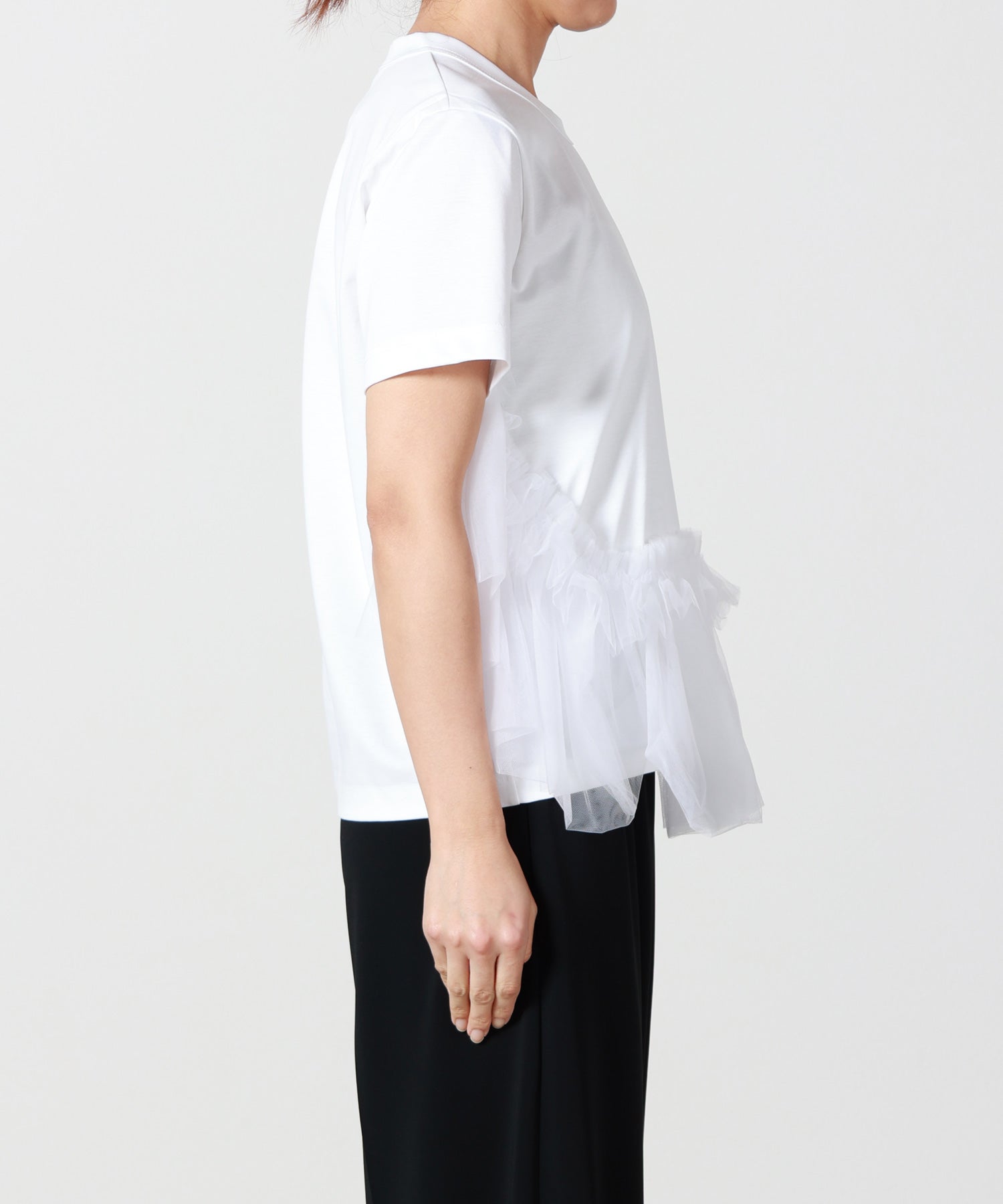 最終値下げ！noir  keininomiya　チュールＴシャツ noir kei ninomiya 綿ポンチ×ナイロンチュール Tシャツ フロント
