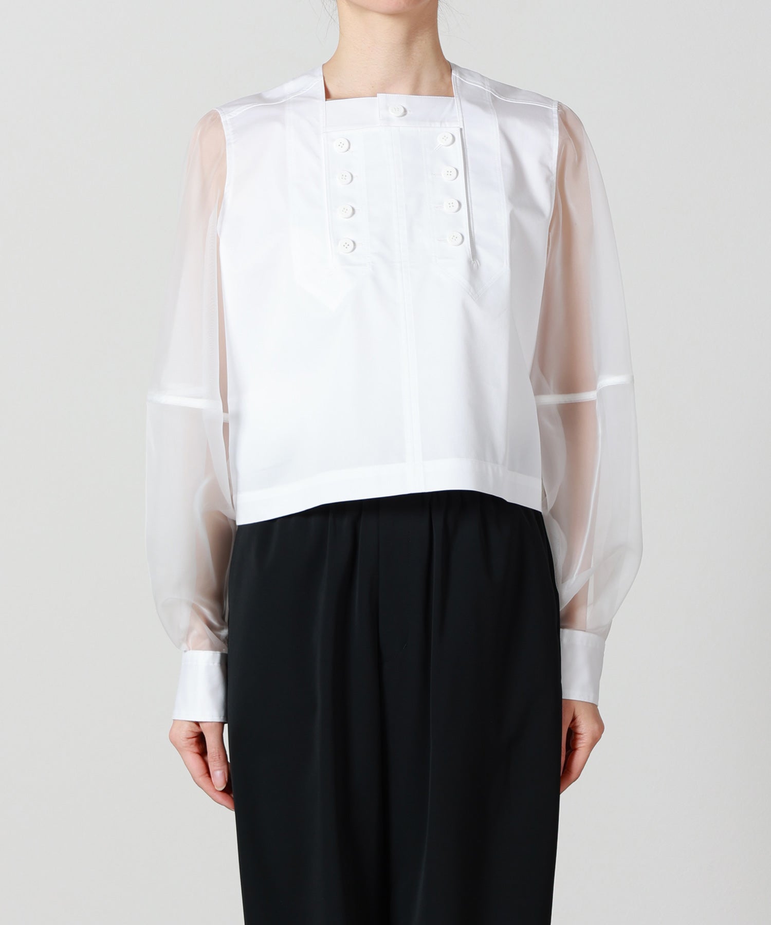 HYKE(ハイク)】 TC SHEER SLEEVE SAILOR CROPPED BLOUSE｜PARIGOT