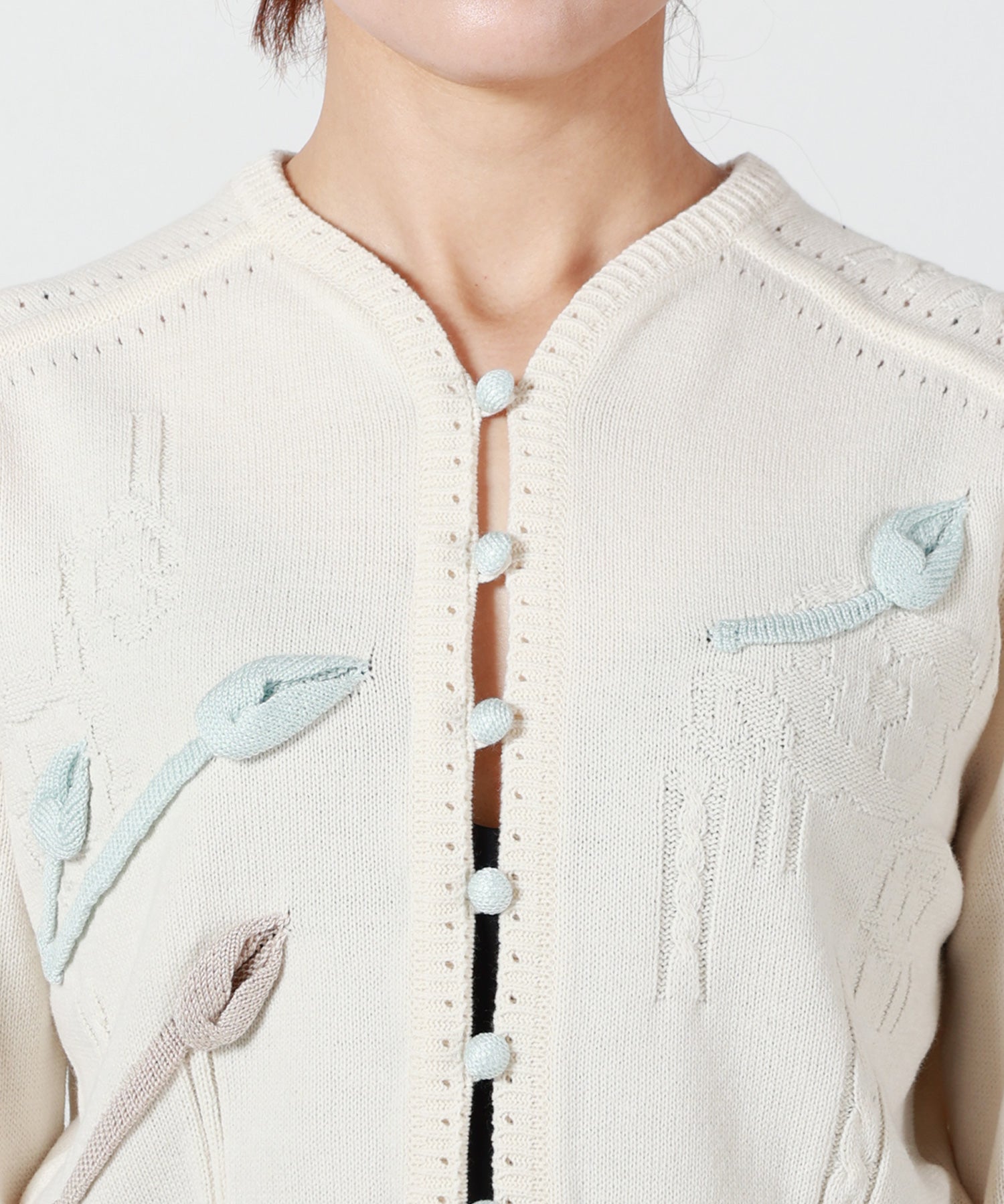 Mame Kurogouchi(マメ クロゴウチ)】 3D Floral Motif Knit Cardigan