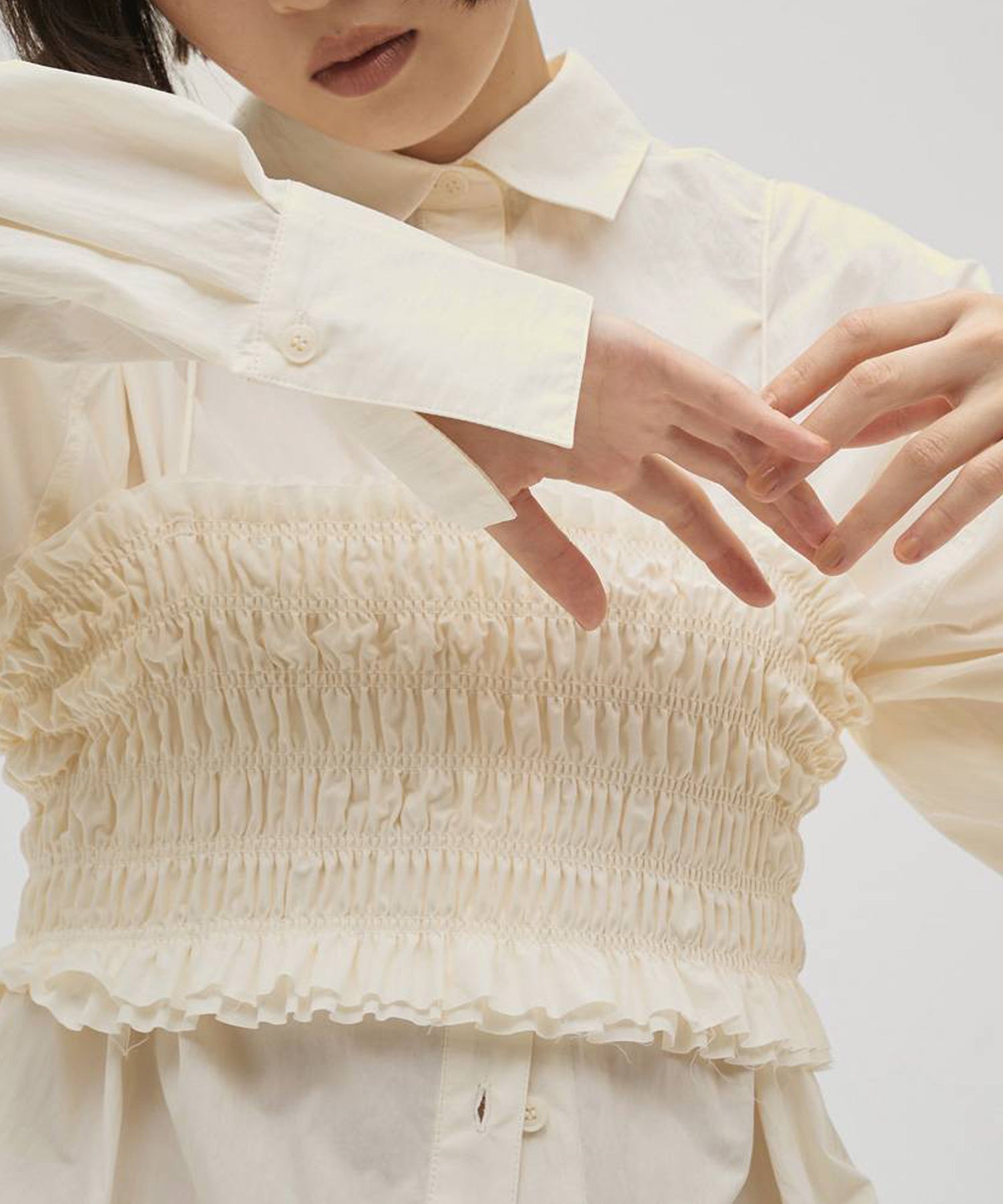 TODAYFUL(トゥデイフル)】 Shirring Bustier Layered Shirts｜PARIGOT