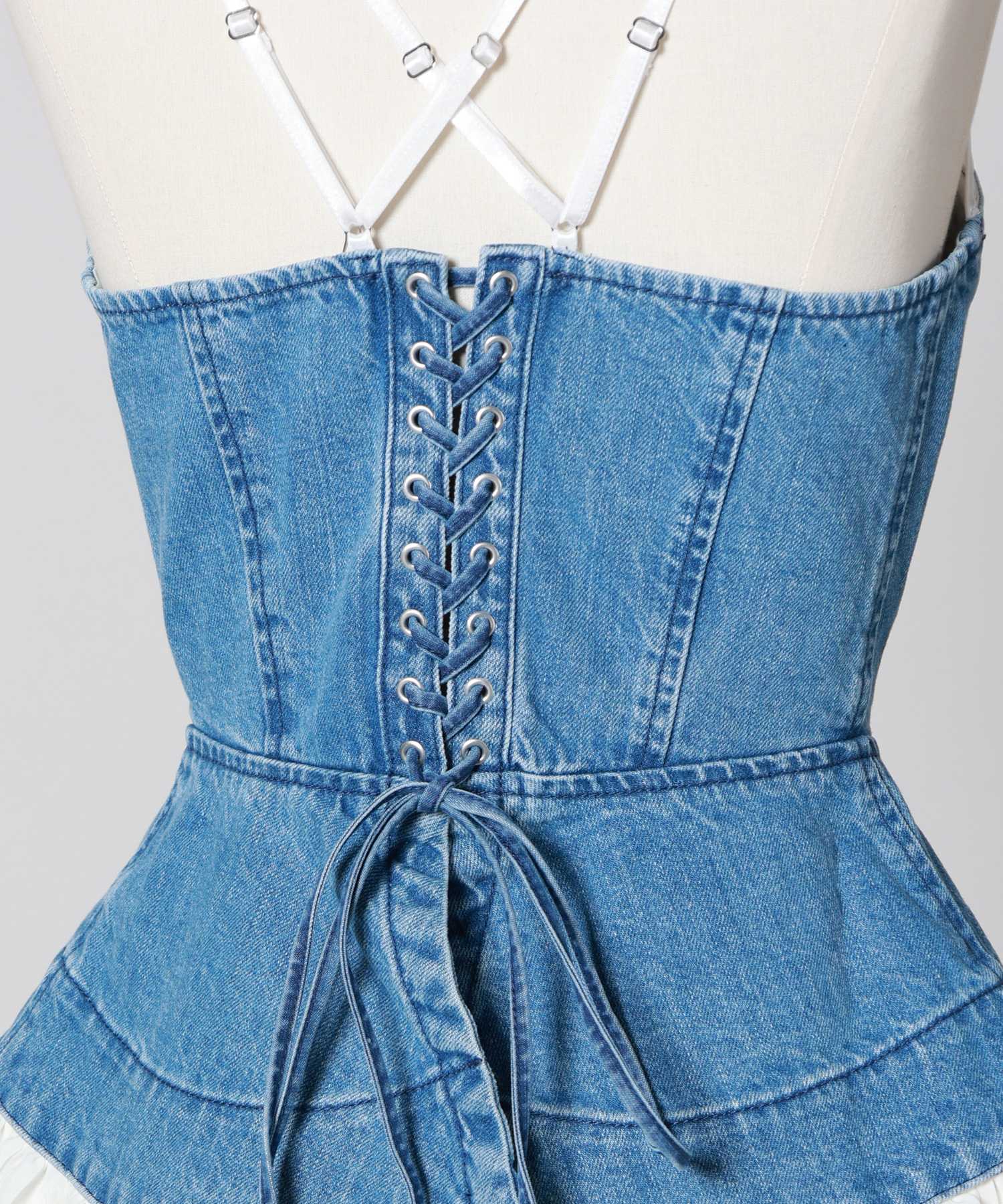 FETICO(フェティコ)】 ORGANIC COTTON DENIM PLEATED BUSTIER TOP