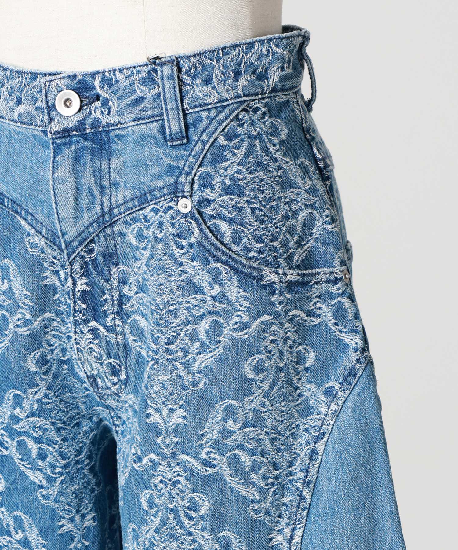 FETICO(フェティコ)】 DAMASK JACQUARD DENIM CURVE FIT HIGH RISE