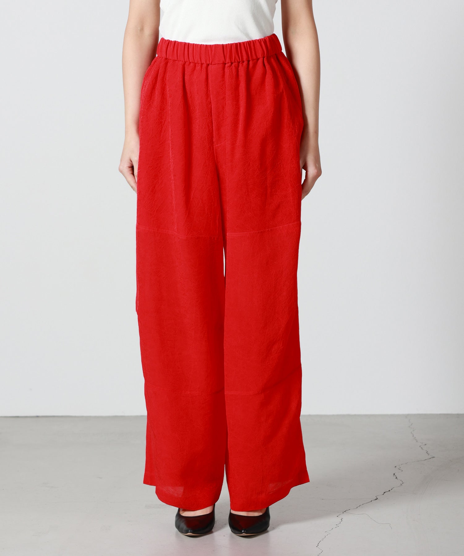 KN08sircus 切り替えメルトン〈定価107,800円〉 08sircus(08サーカス)】 Cupro shrink wide slit pants｜PARIGOT
