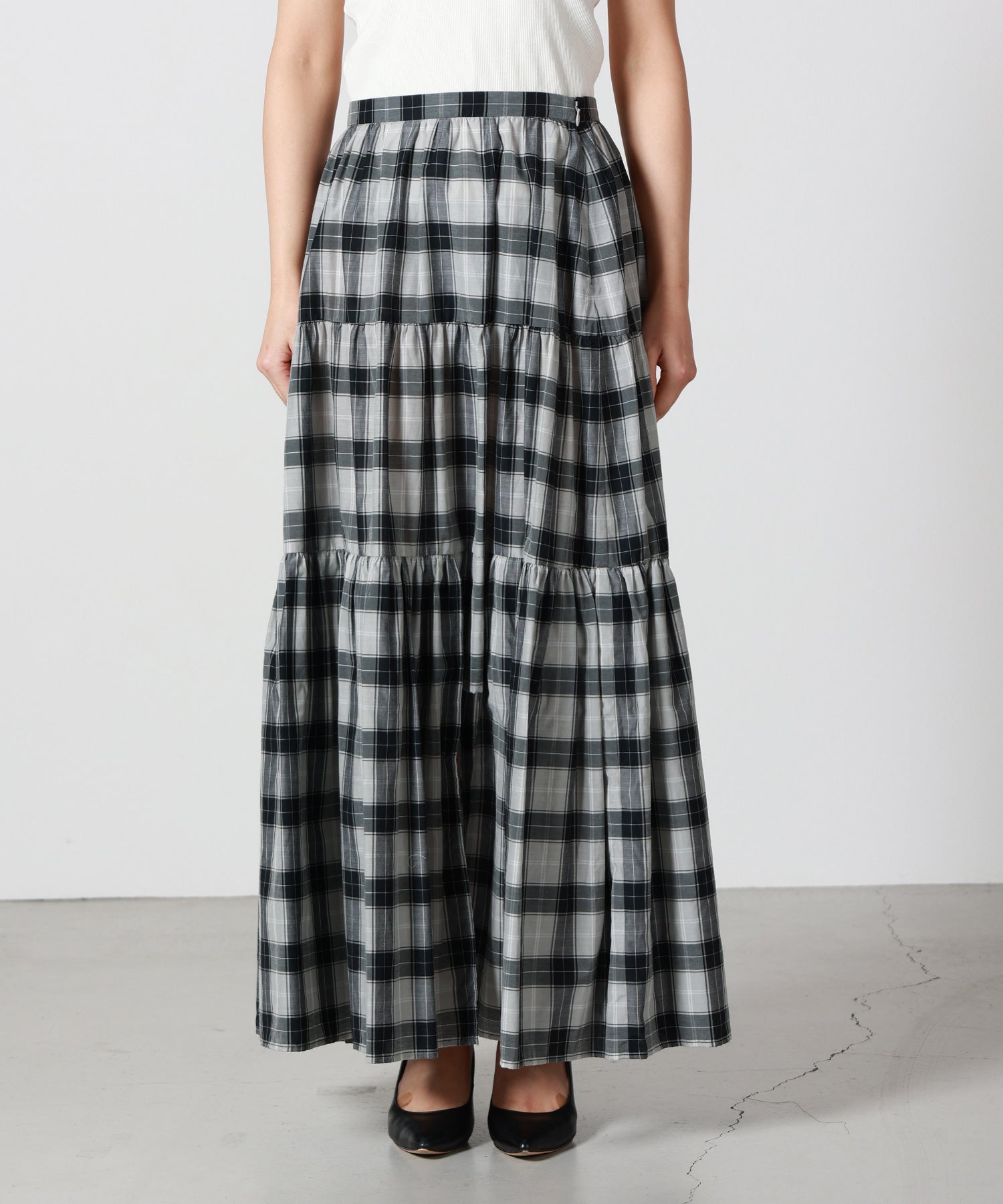 08sircus(08サーカス)】 Cupro cotton check tiered skirt｜PARIGOT