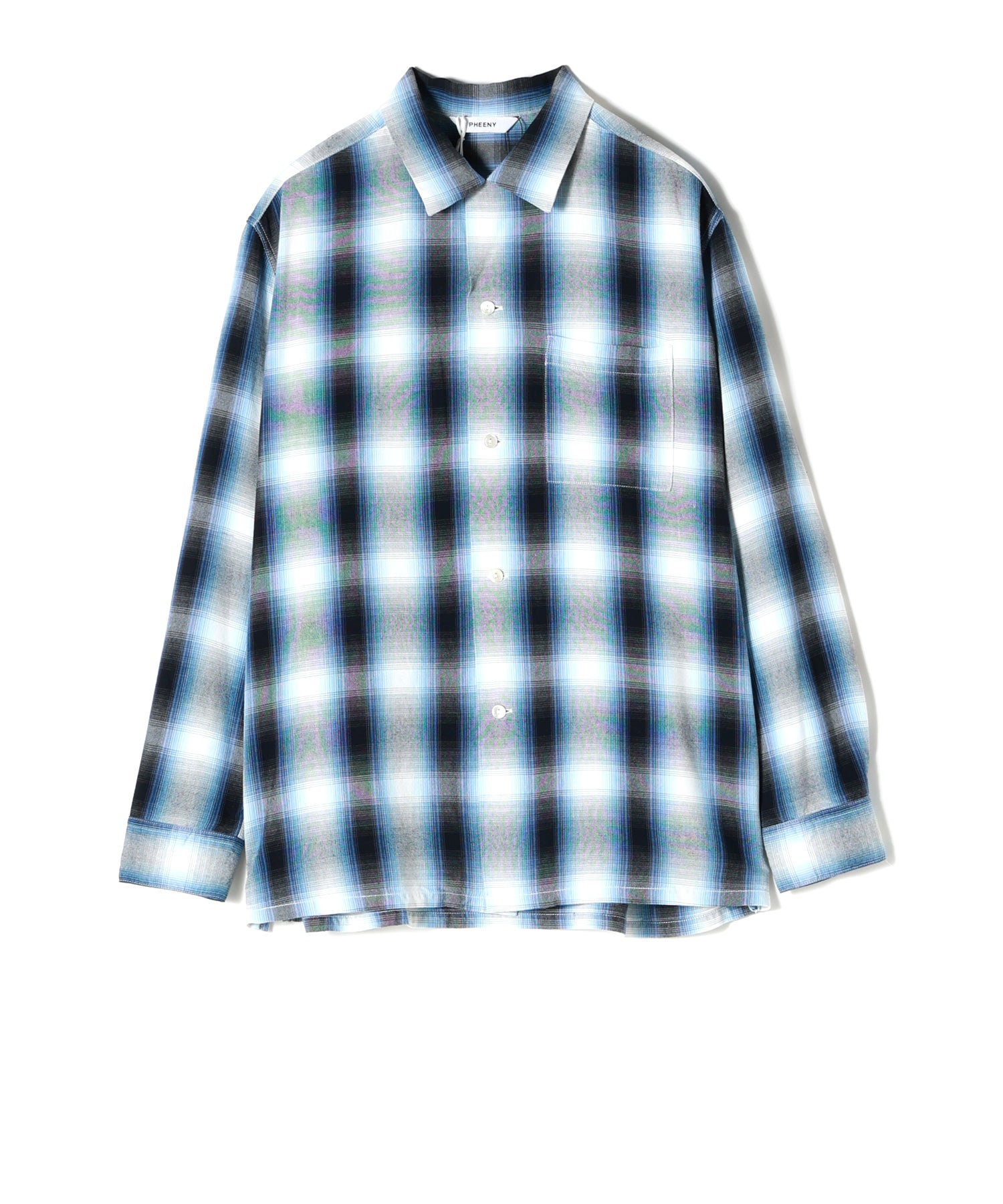 pheenyチェックシャツ PHEENY フィーニー Rayon ombre check open collar shirtレーヨン