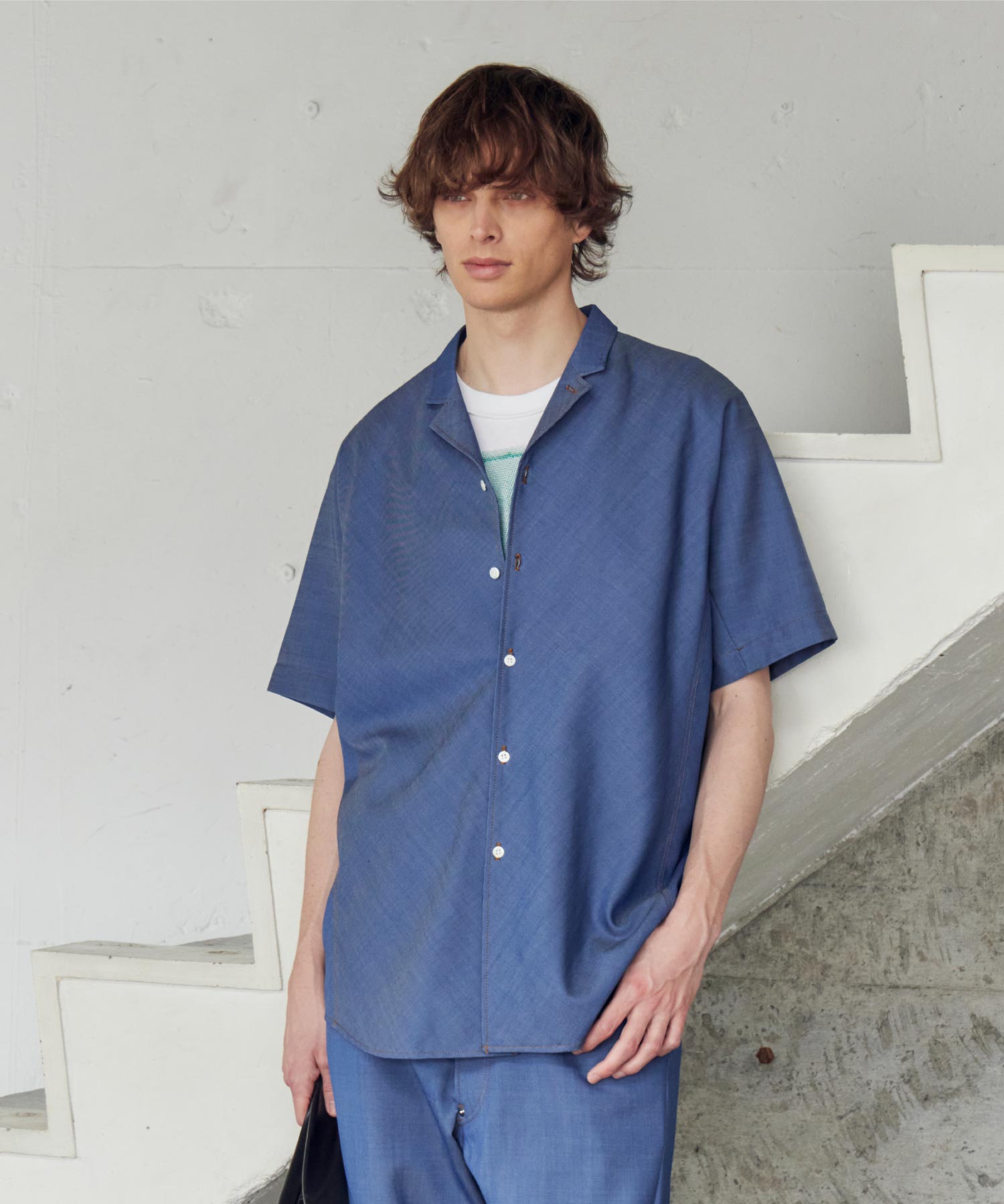 OVERCOAT(オーバーコート)】 SHORT SLEEVE SHIRT JACKET IN BLUE DENIM