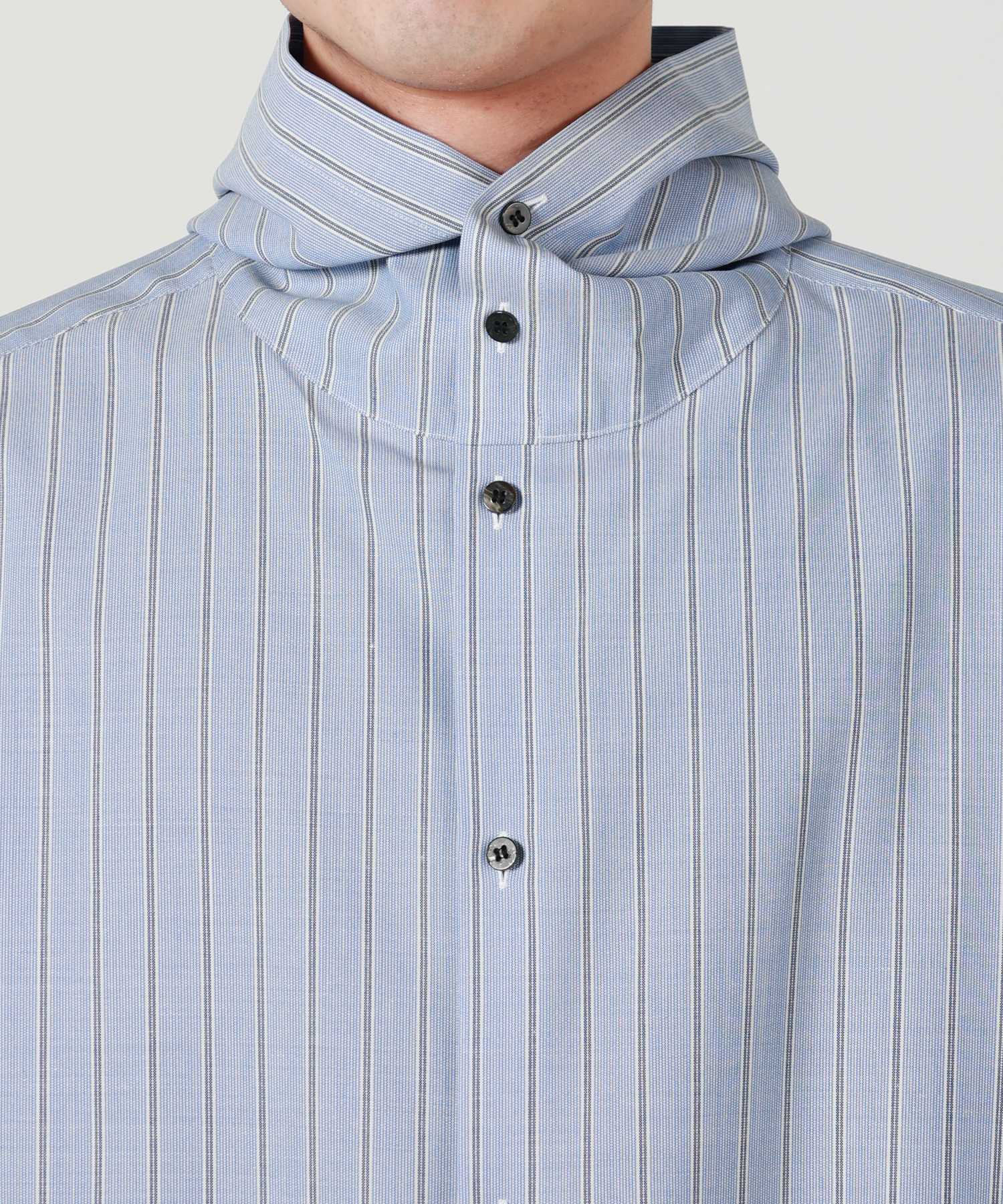 OVERCOAT(オーバーコート)】 WOOL HOODIE SHIRT IN BLUE STRIPE