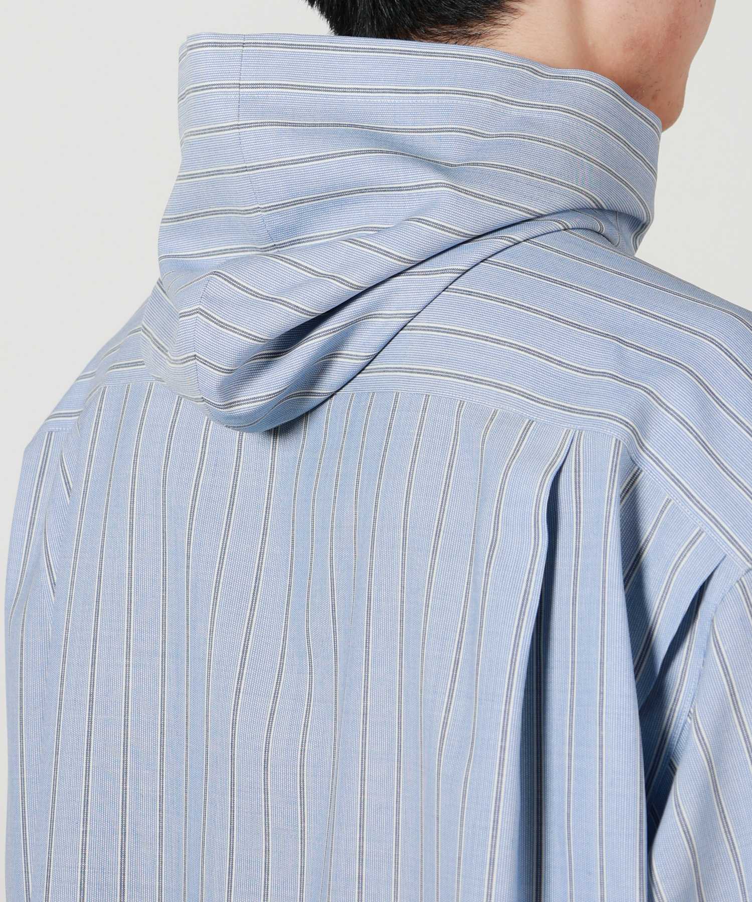 OVERCOAT(オーバーコート)】 WOOL HOODIE SHIRT IN BLUE STRIPE