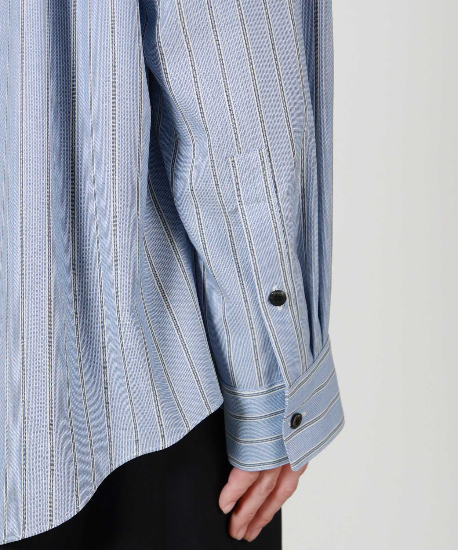 OVERCOAT(オーバーコート)】 WOOL HOODIE SHIRT IN BLUE STRIPE