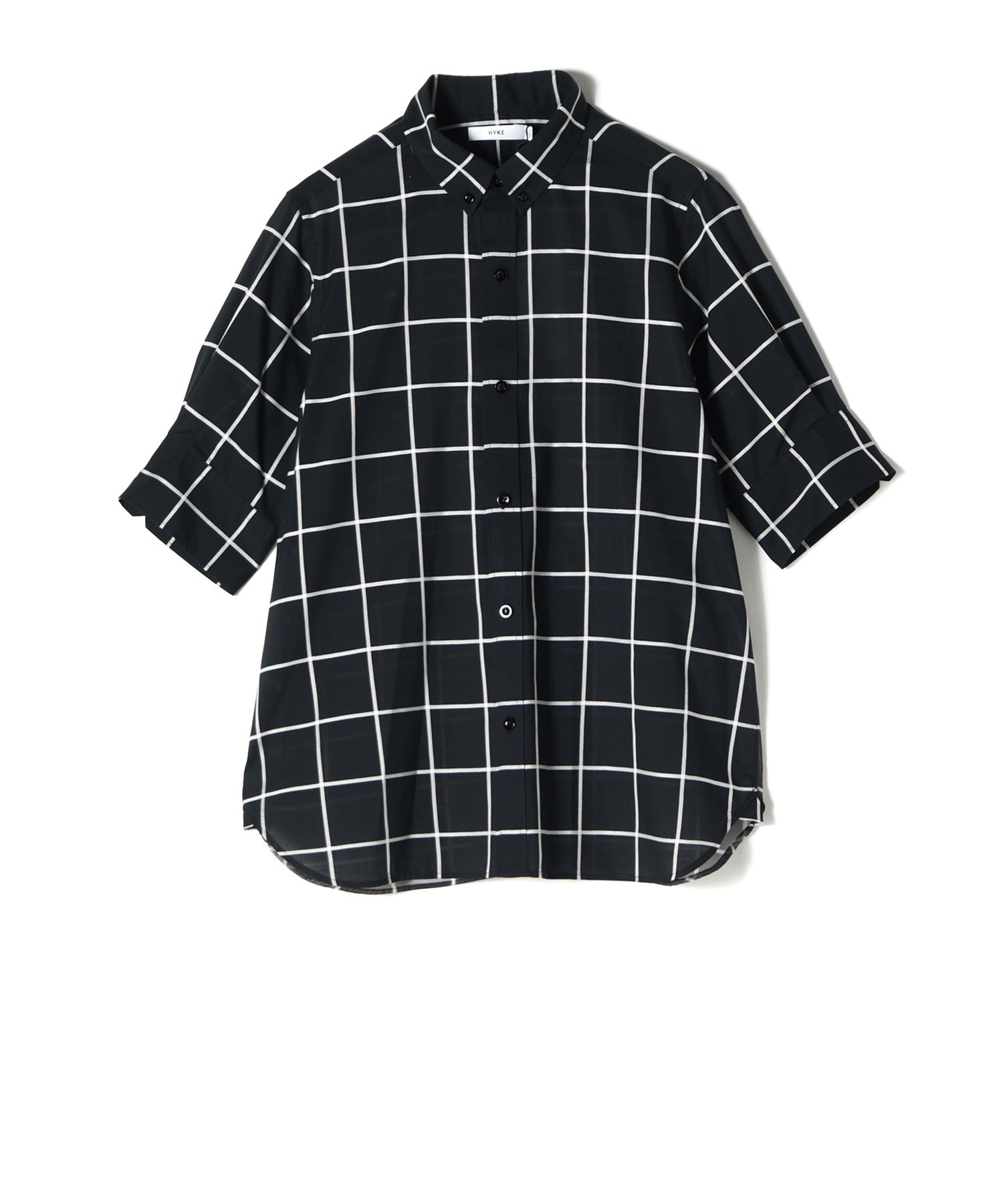 新品　HYKE SHEER BACK WINDOWPANE SHORT-SLV HYKE(ハイク)】 SHEER BACK WINDOWPANE SHORT SLV BLOUSE｜PARIGOT