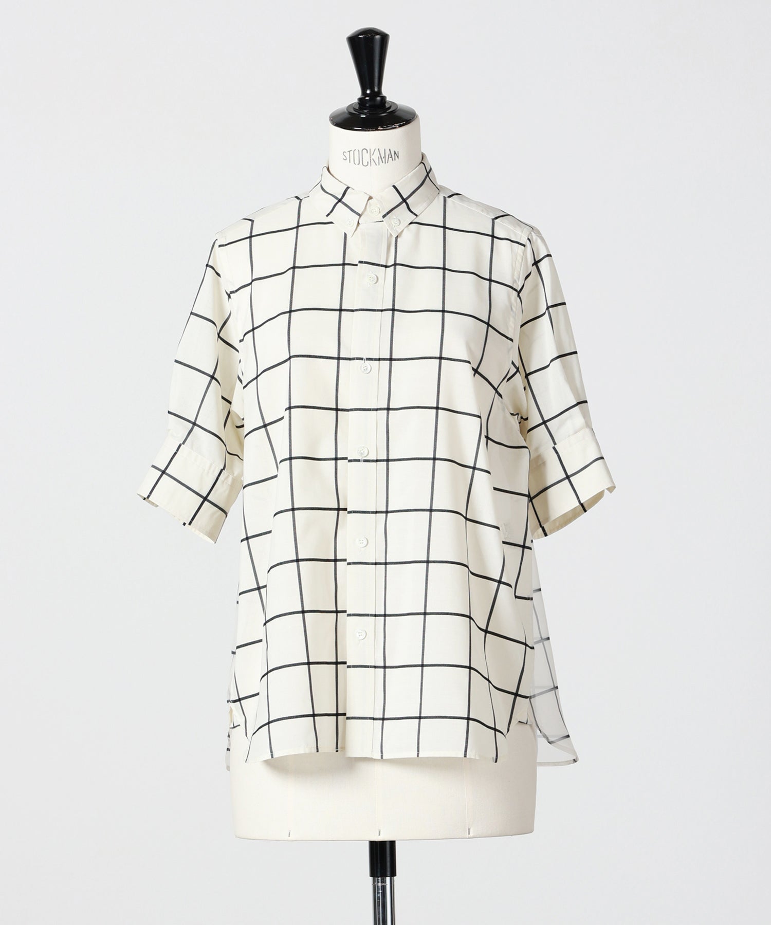 HYKE(ハイク)】 SHEER BACK WINDOWPANE SHORT SLV BLOUSE｜PARIGOT