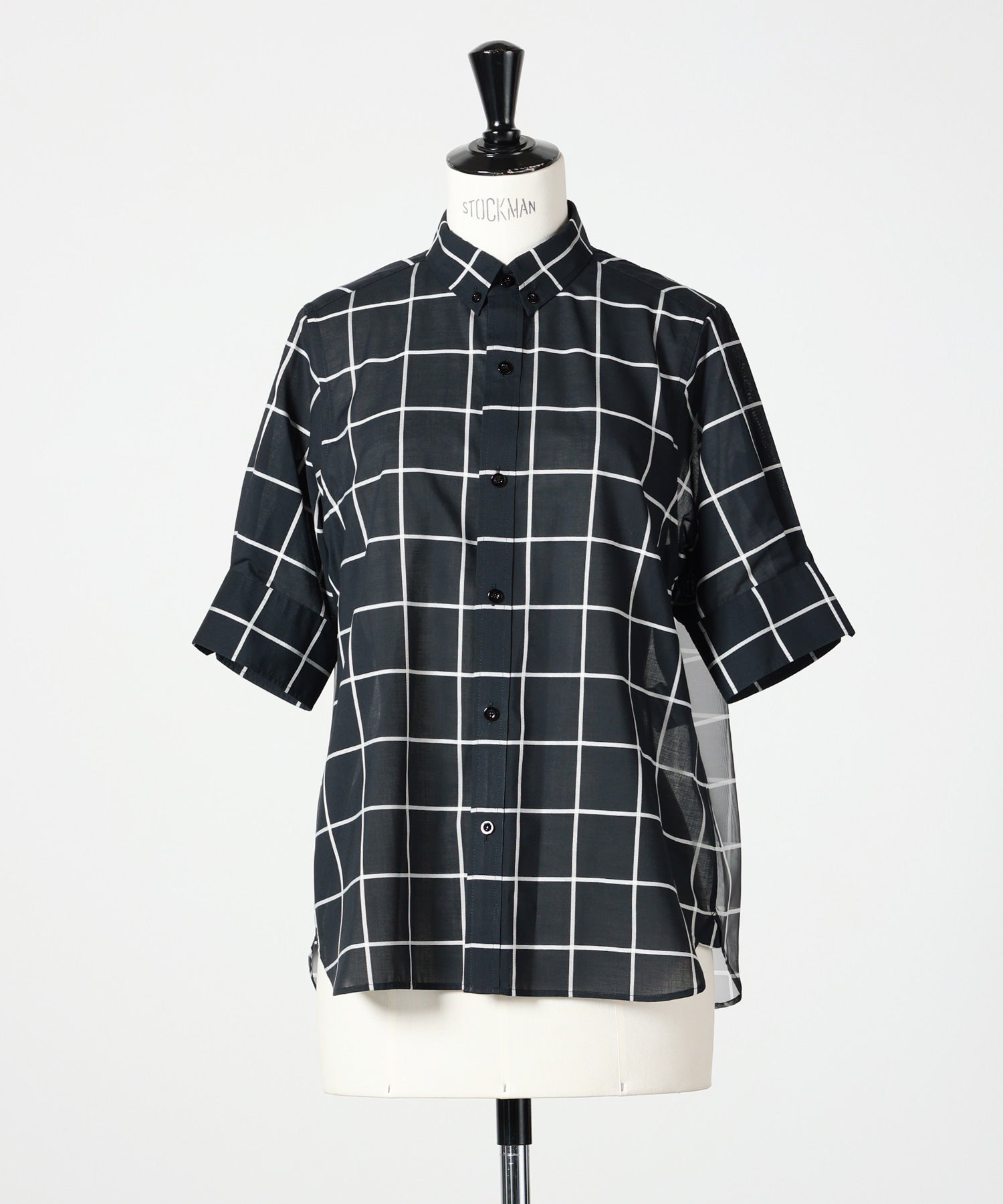 HYKE(ハイク)】 SHEER BACK WINDOWPANE SHORT SLV BLOUSE｜PARIGOT