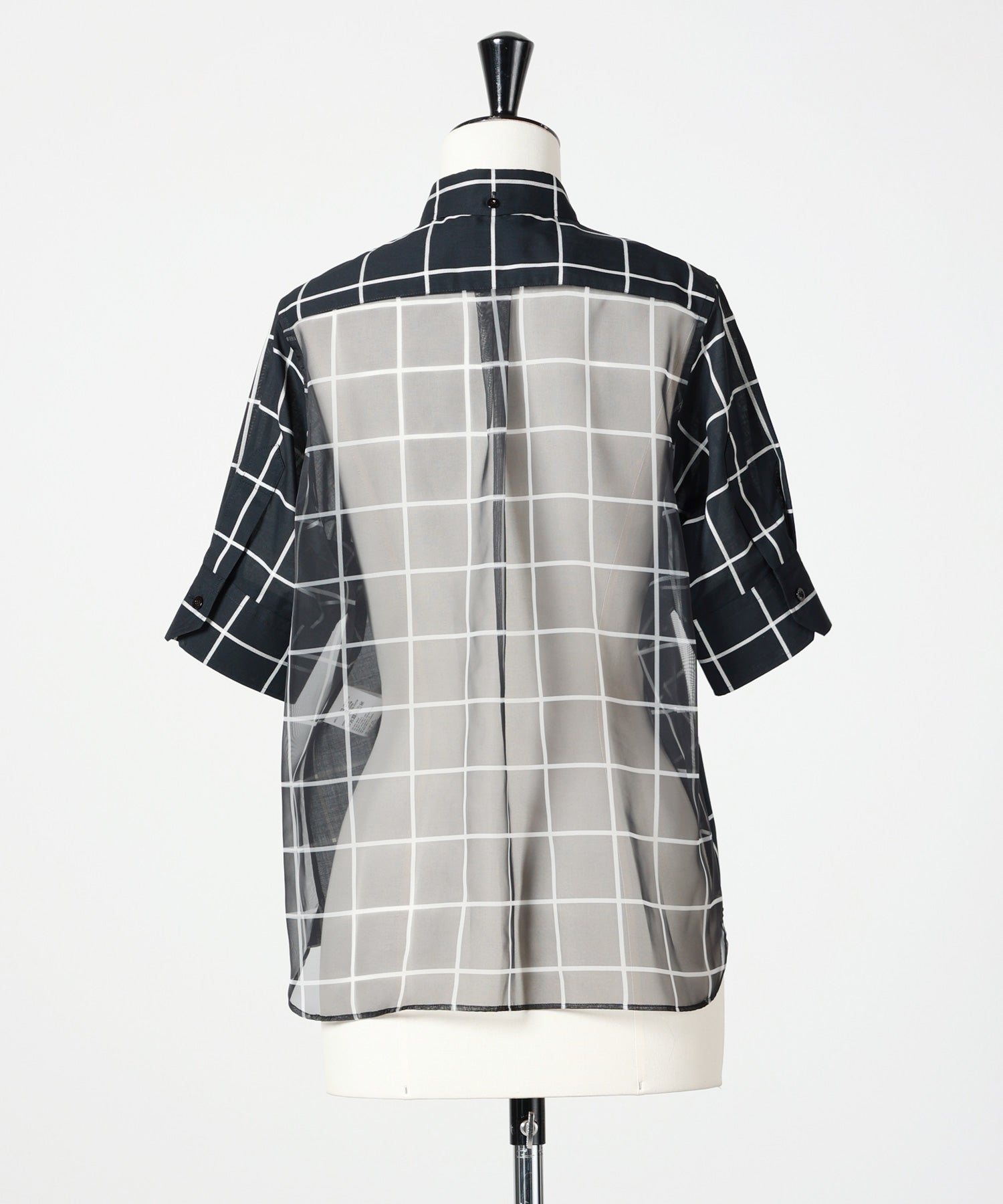 HYKE(ハイク)】 SHEER BACK WINDOWPANE SHORT SLV BLOUSE｜PARIGOT