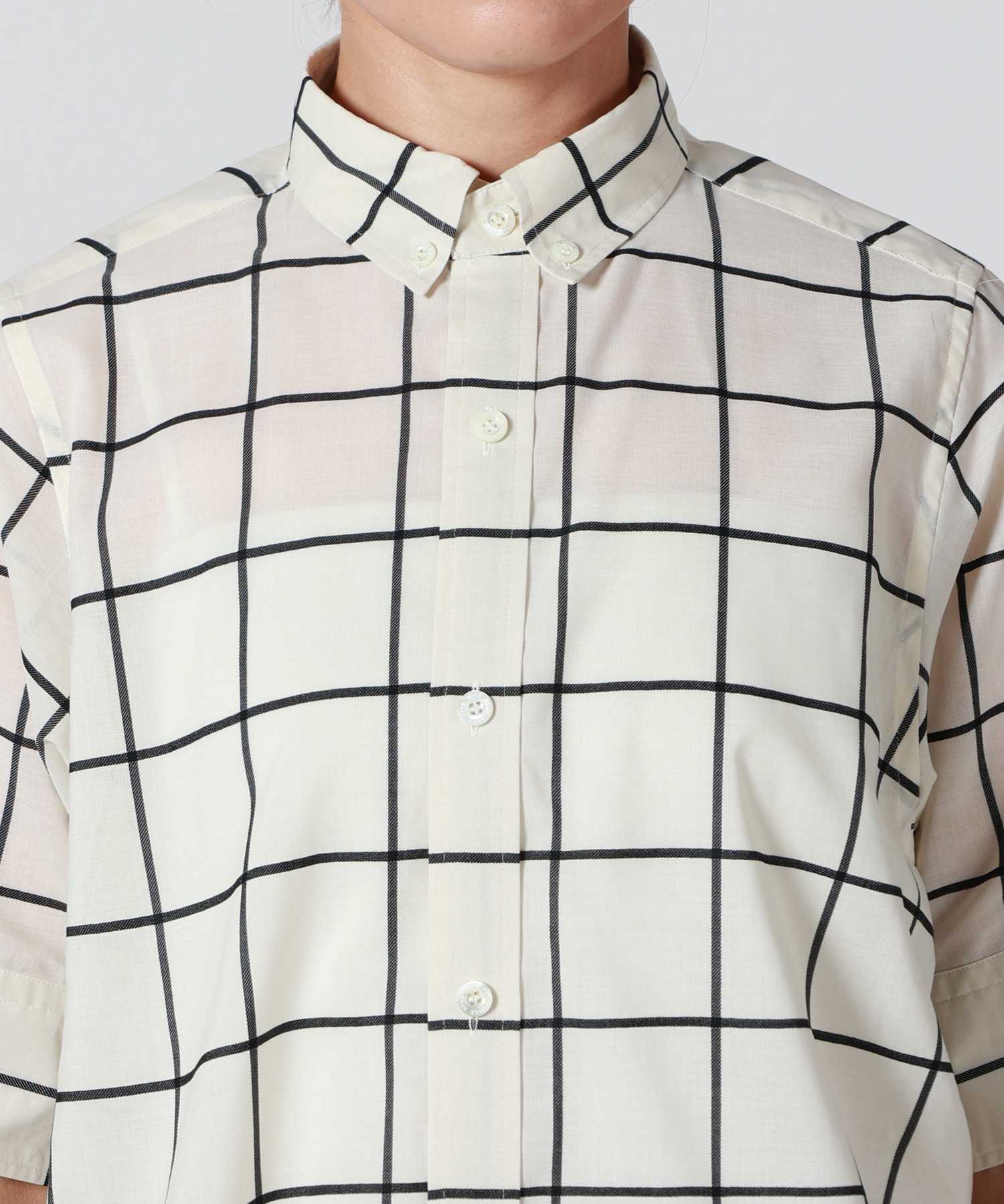 HYKE(ハイク)】 SHEER BACK WINDOWPANE SHORT SLV BLOUSE｜PARIGOT