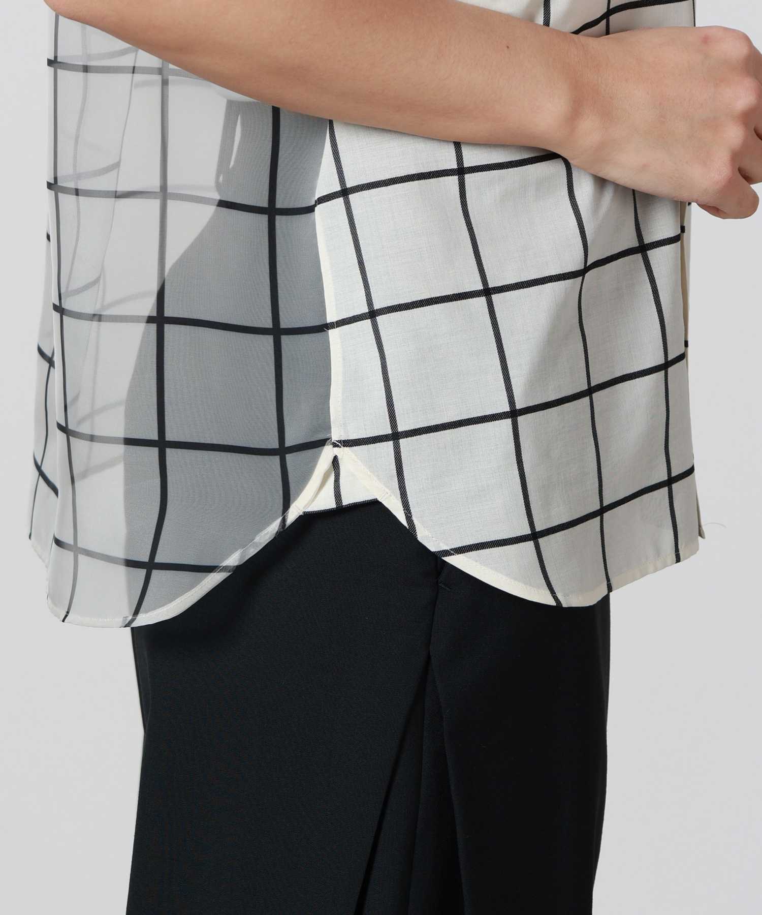 HYKE(ハイク)】 SHEER BACK WINDOWPANE SHORT SLV BLOUSE｜PARIGOT