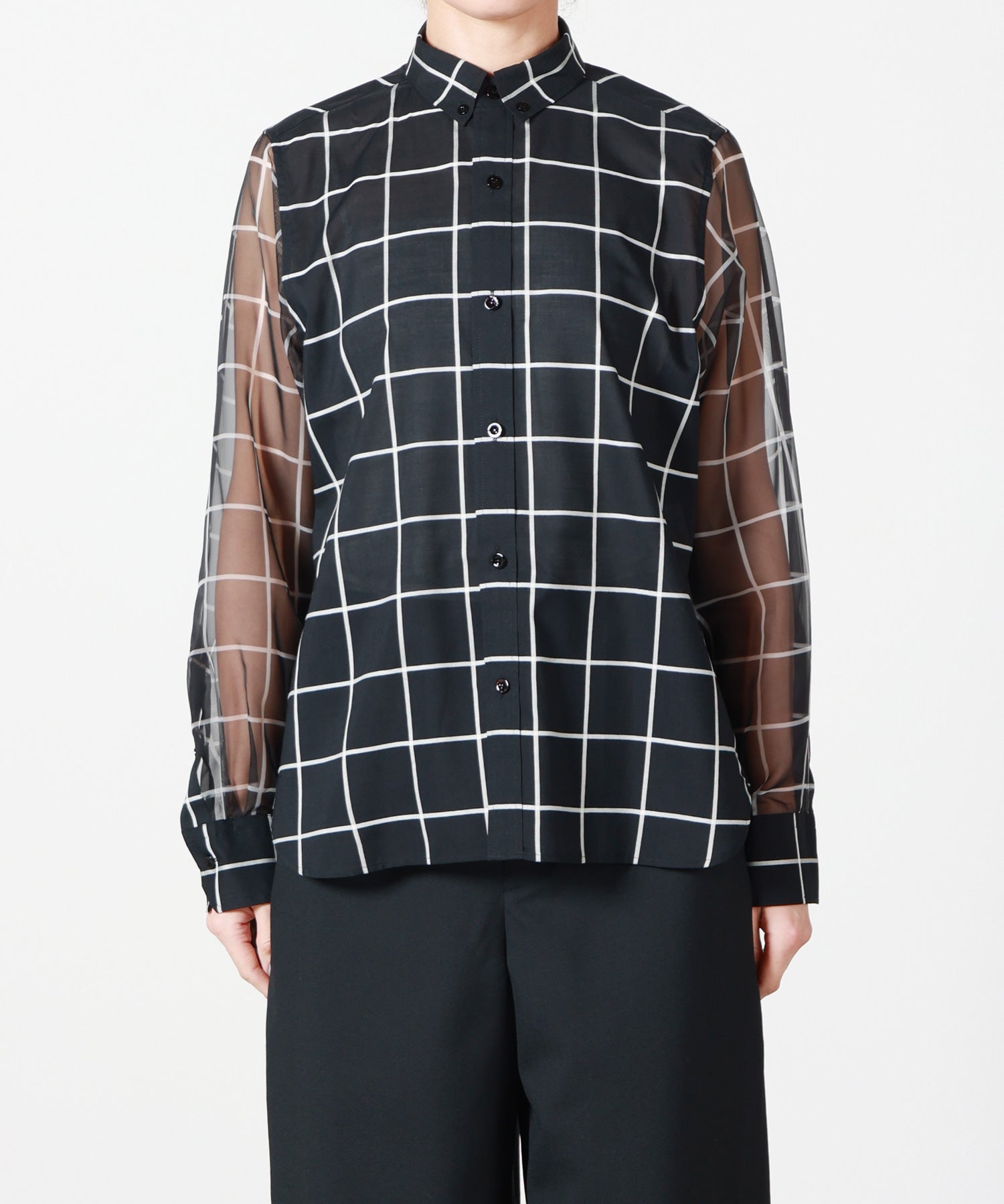 HYKE(ハイク)】 SHEER SLEEVE WINDOWPANE BLOUSE｜PARIGOT ONLINE