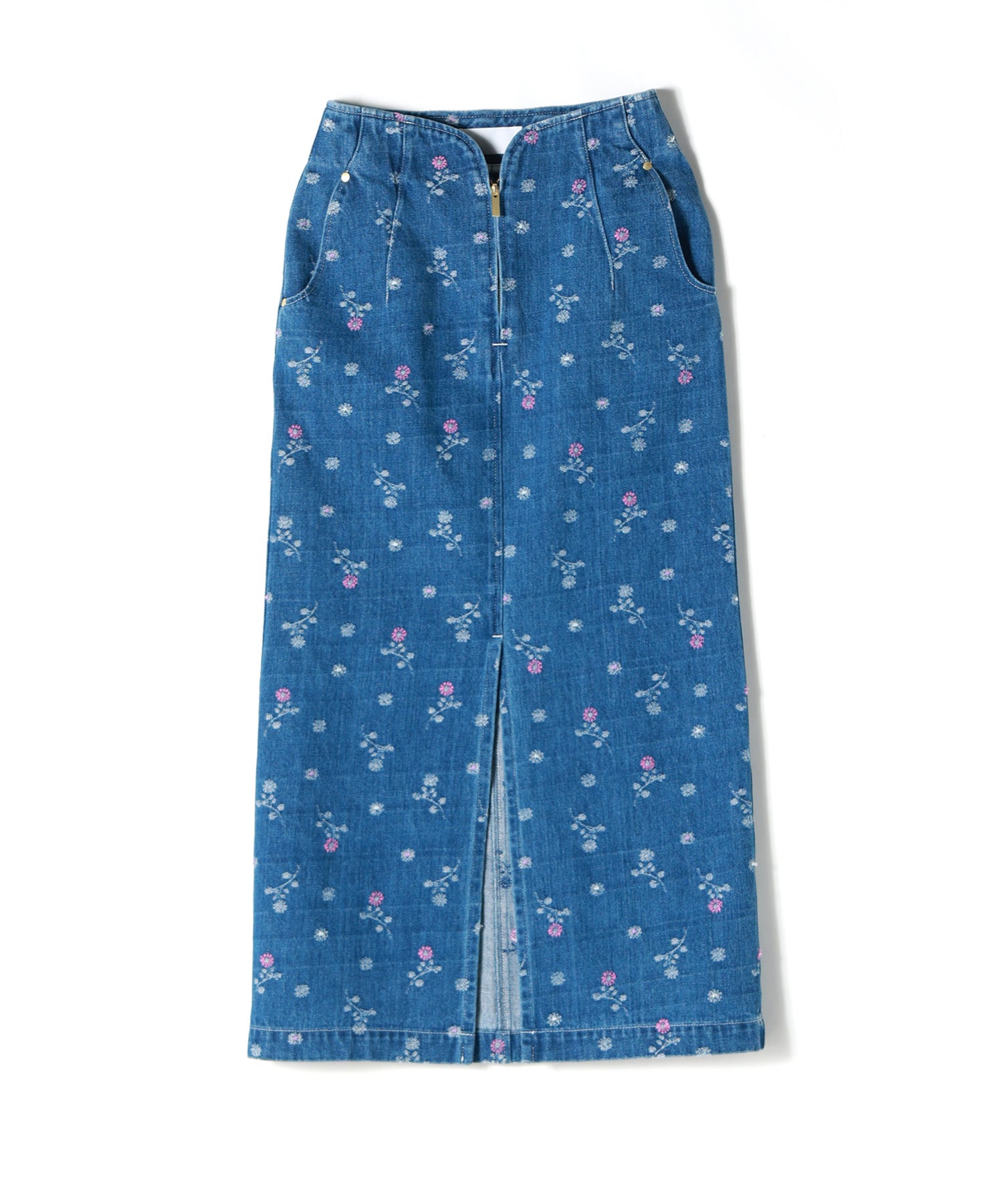 マメクロゴウチ☆デニムスカートmame☆Floral Embossed Mame Kurogouchi(マメ クロゴウチ)】 Floral Jacquard High Waisted