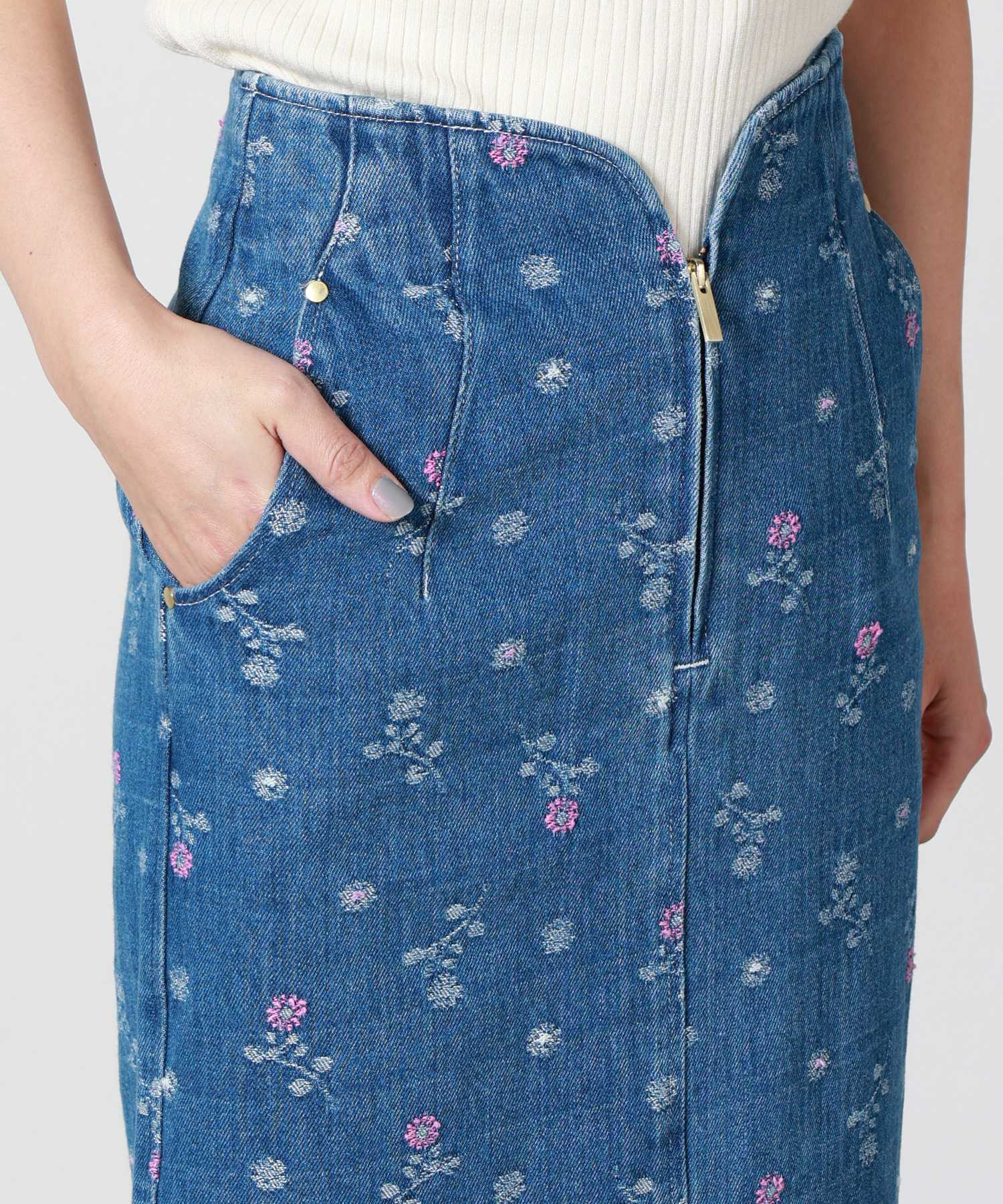 【3/5まで】Mame Kurogouchi デニムスカート Mame Kurogouchi(マメ クロゴウチ)】 Floral Jacquard High Waisted