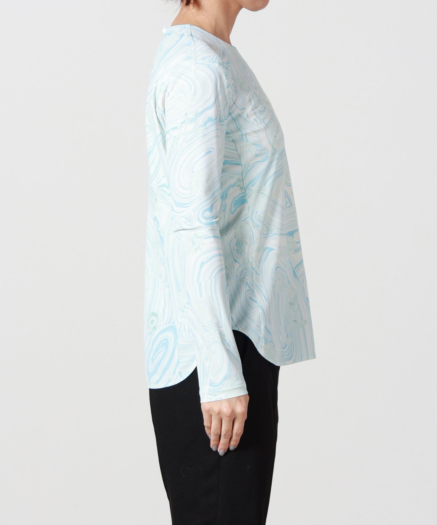 トップス Marble Print Jersey Crew Neck Top - blue Mame Kurogouchi】Marble Print Jersey High Neck Top - blue - | loop