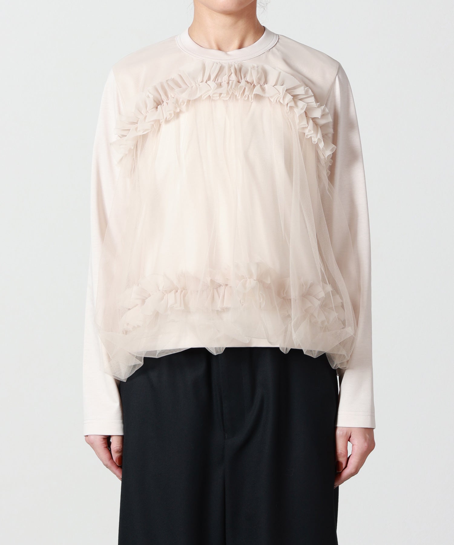 noir kei ninomiya(ノワール ケイニノミヤ)】 ラッフルトリムTシャツ