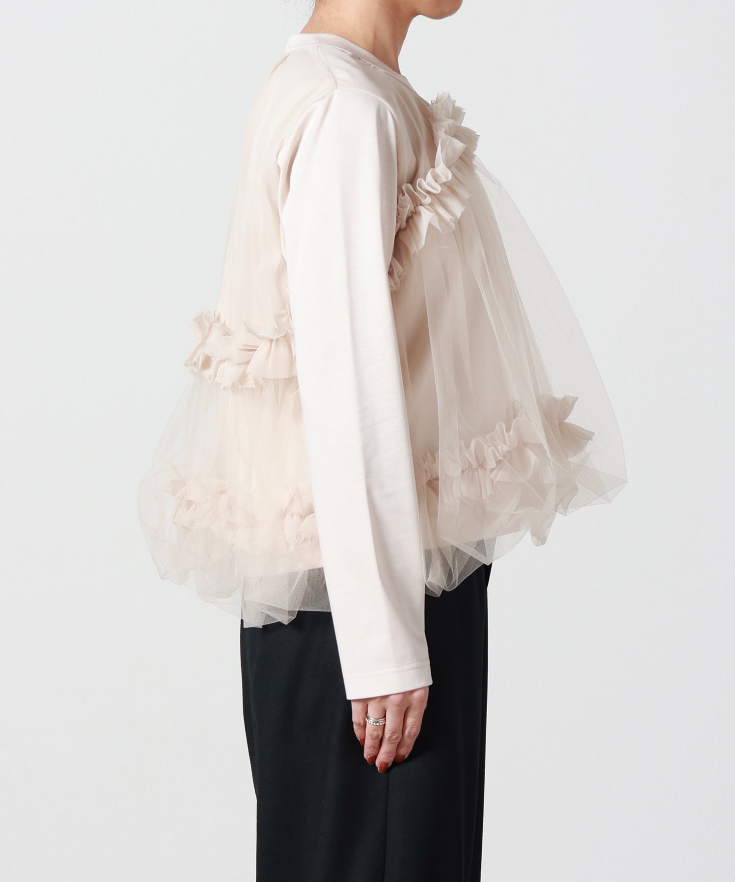noir kei ninomiya(ノワール ケイニノミヤ)】 ラッフルトリムTシャツ