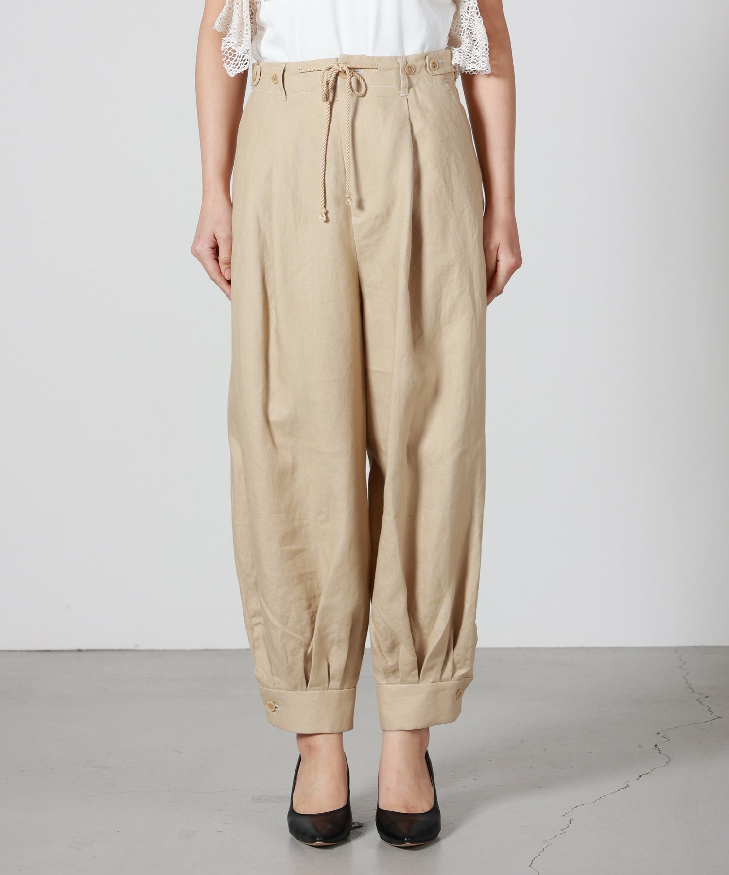 パンツ muller of yoshiokubo LINEN ZIP PANTS muller of yoshiokubo(ミュラーオブヨシオクボ)】 TUCK STITCHED PANTS
