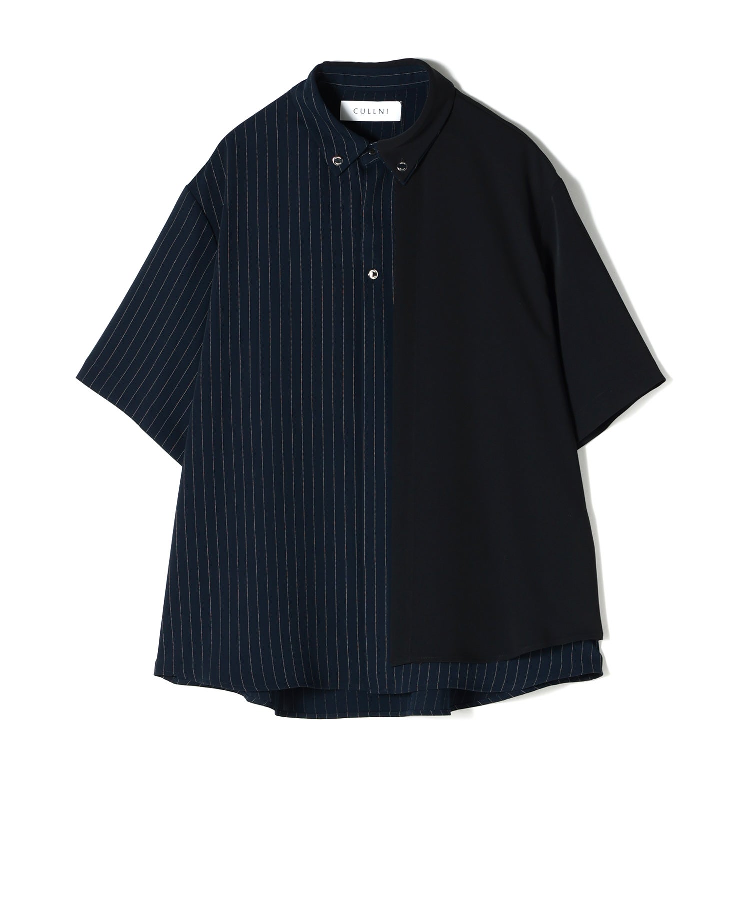 CULLNI バイカラーシャツ ネイビー 半袖 クルニ CULLNI(クルニ)】 Double Cloth Layered Bi-Color Short Sleeve Shirt